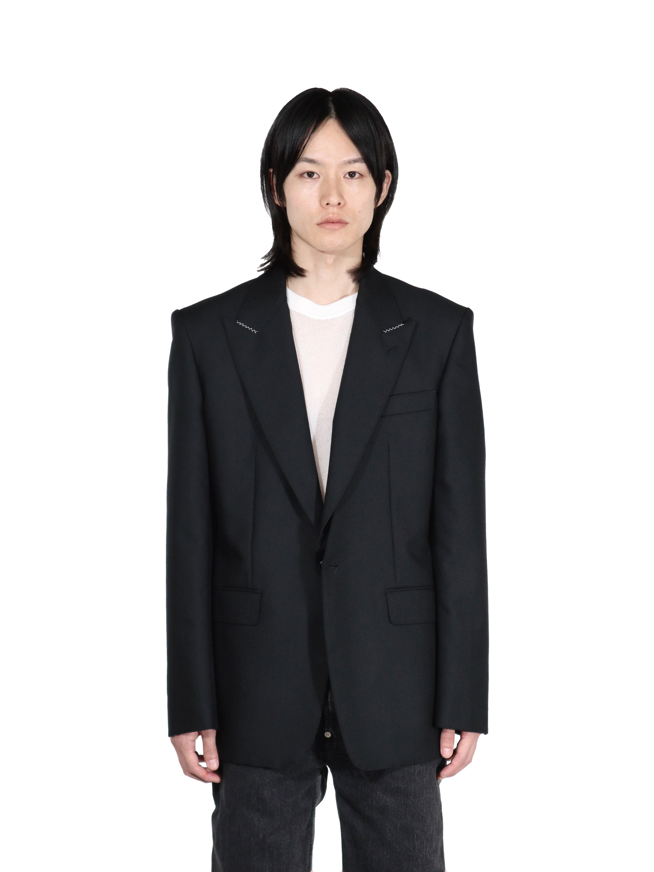 WOOL MOHAIR GABARDINE CUT LAPEL SINGLE BREASTED JACKET