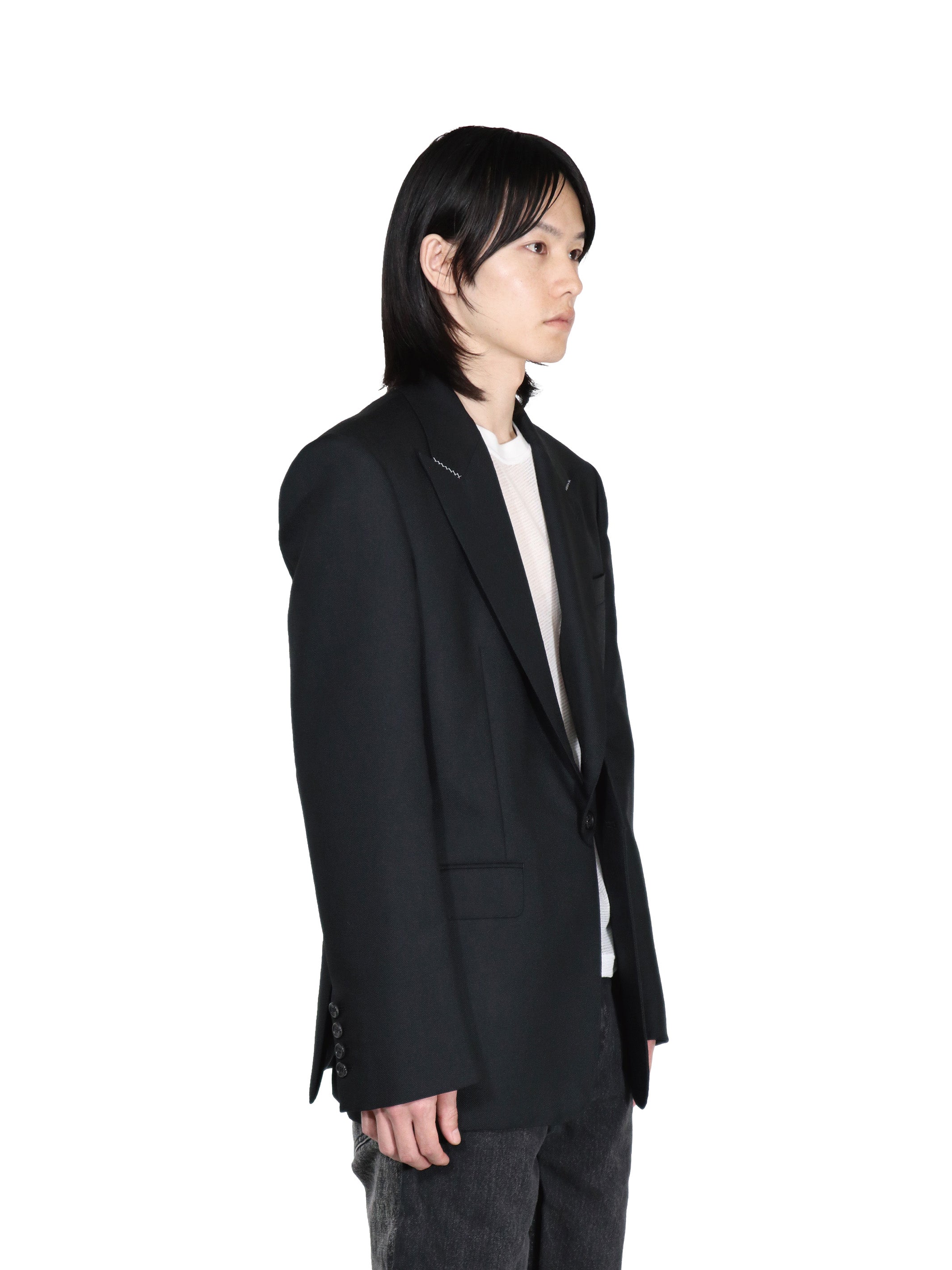 WOOL MOHAIR GABARDINE CUT LAPEL SINGLE BREASTED JACKET