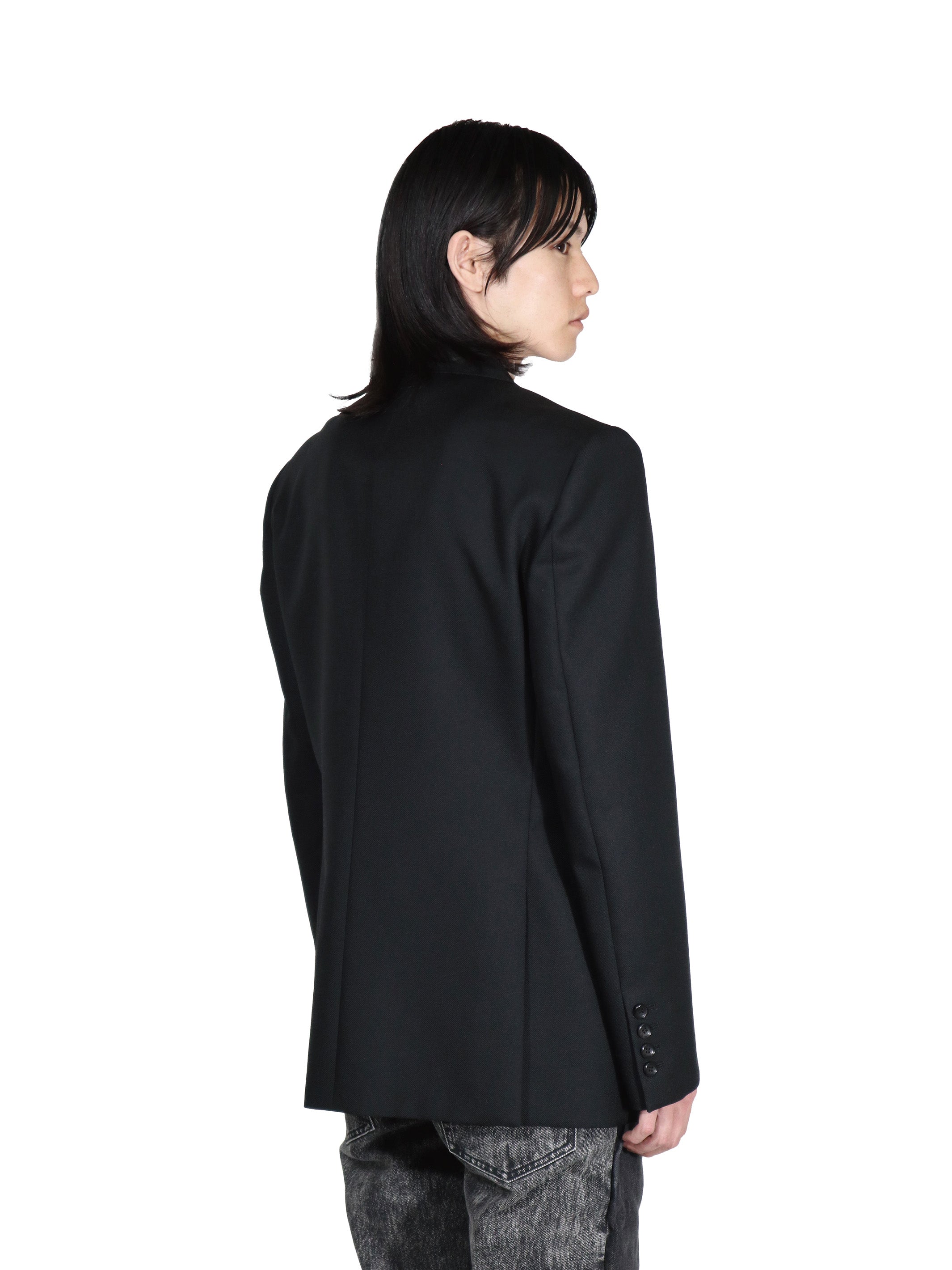 WOOL MOHAIR GABARDINE CUT LAPEL SINGLE BREASTED JACKET