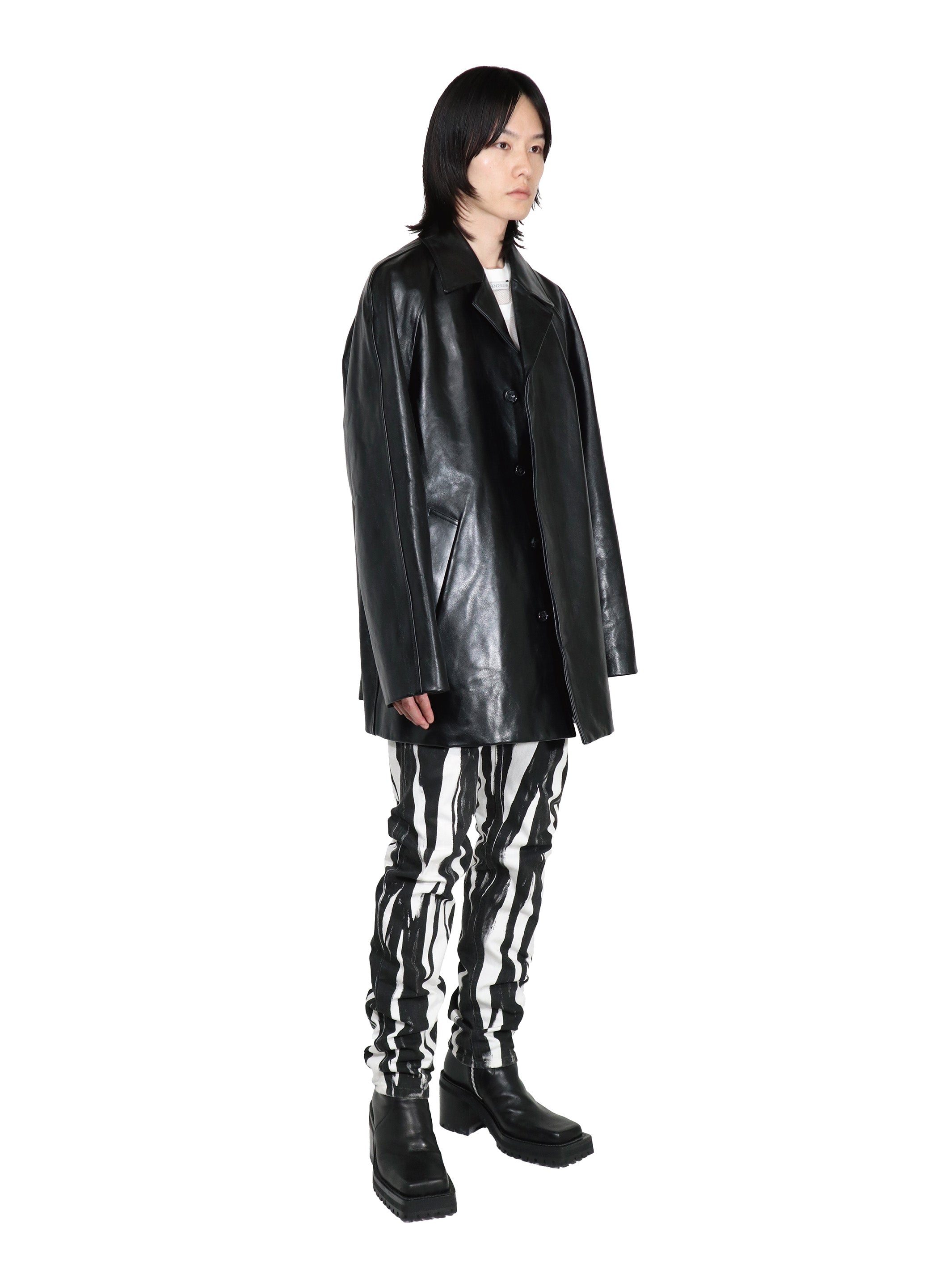 LEATHER FLY FRONT SINGLE COAT
