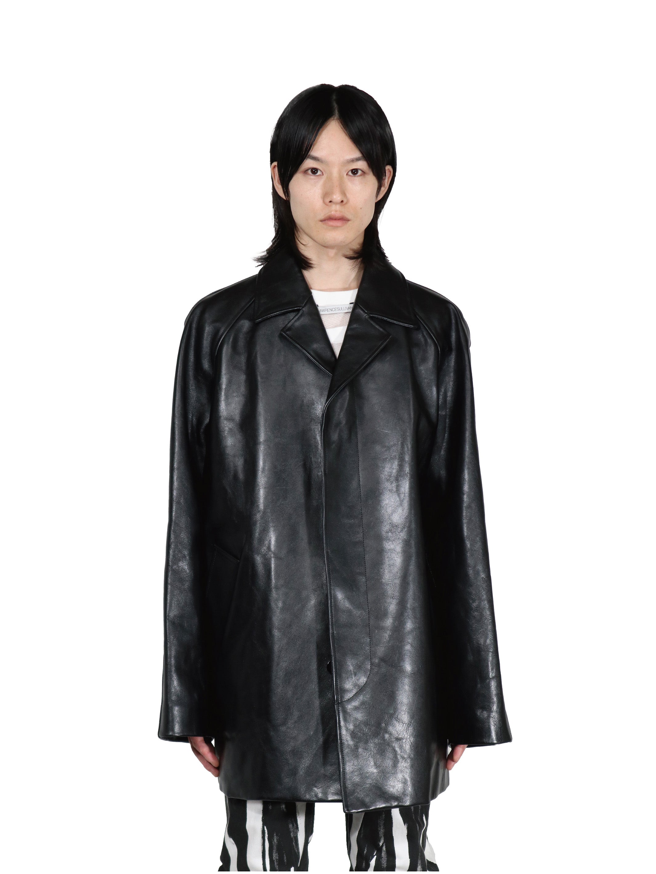 LEATHER FLY FRONT SINGLE COAT