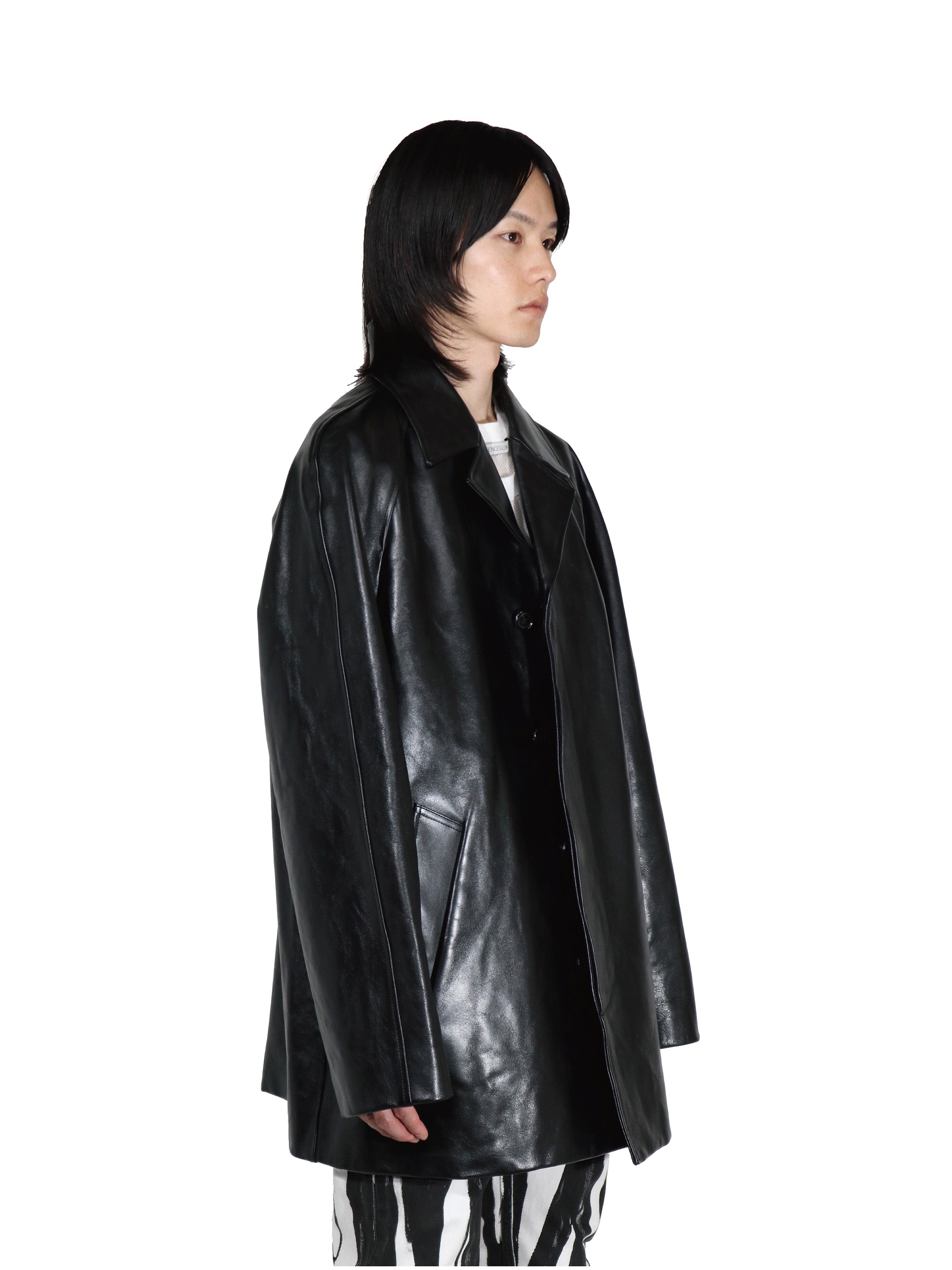 LEATHER FLY FRONT SINGLE COAT
