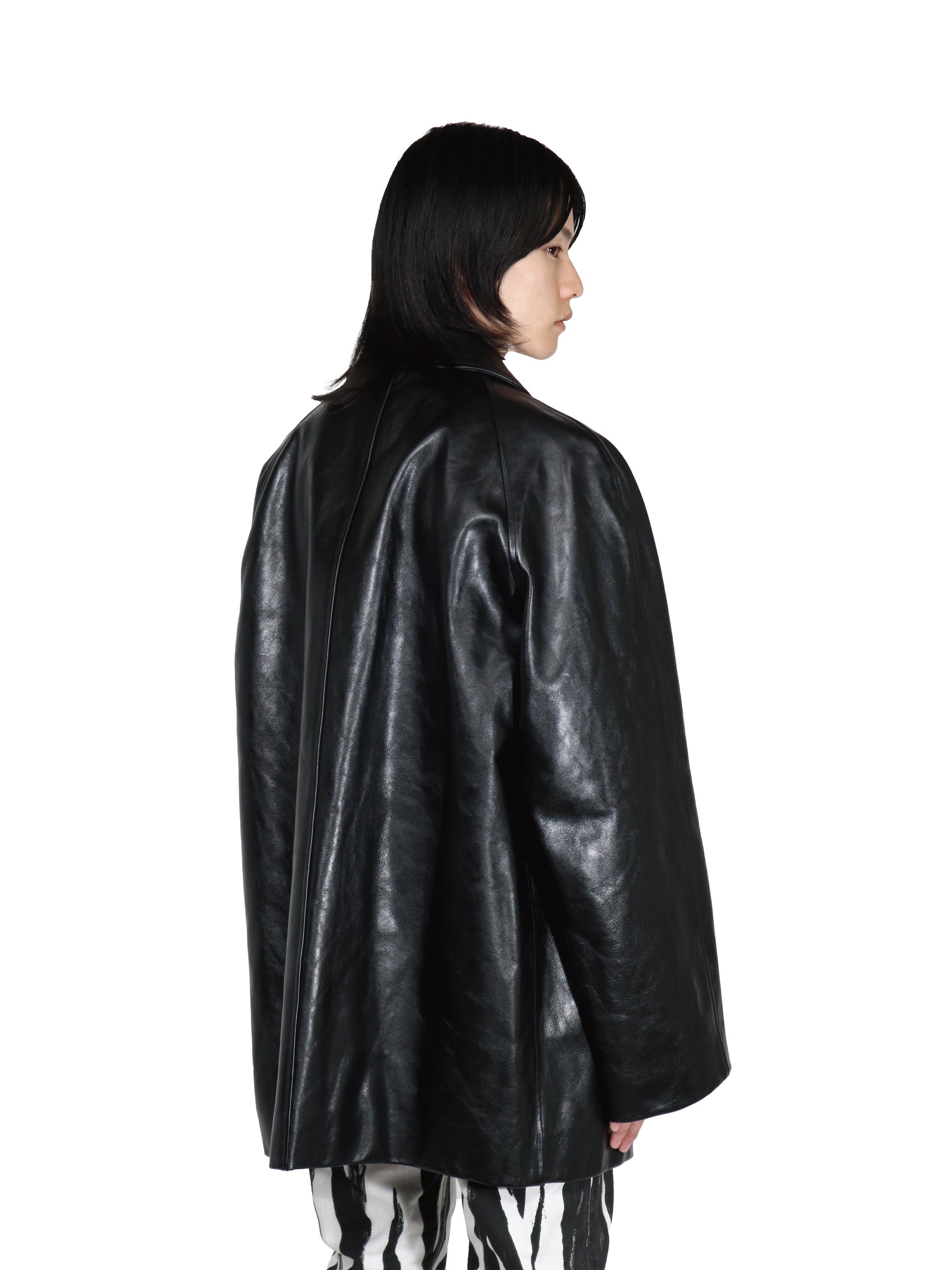 LEATHER FLY FRONT SINGLE COAT