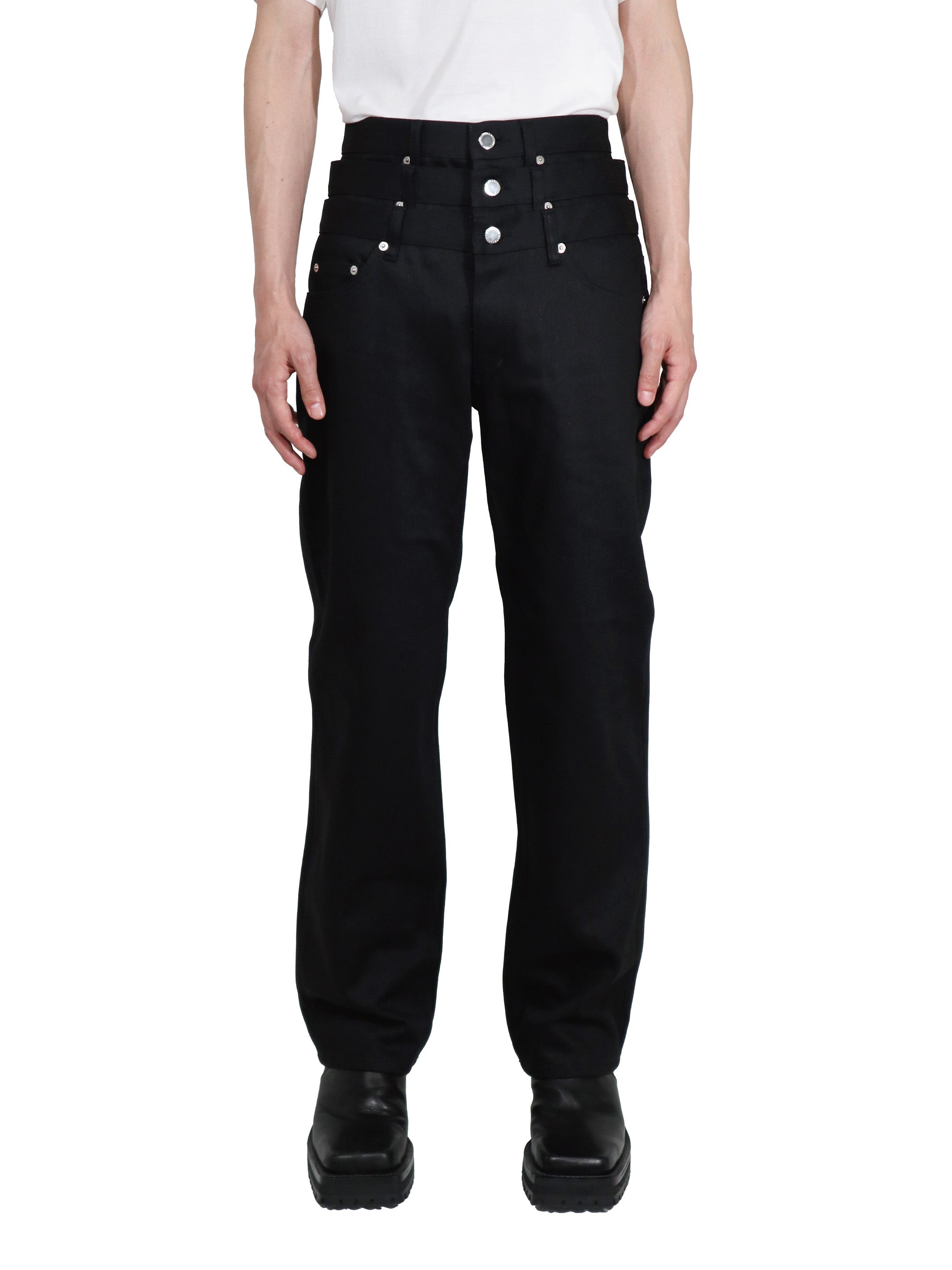 RIGID DENIM TRIPLE STACKED PANTS