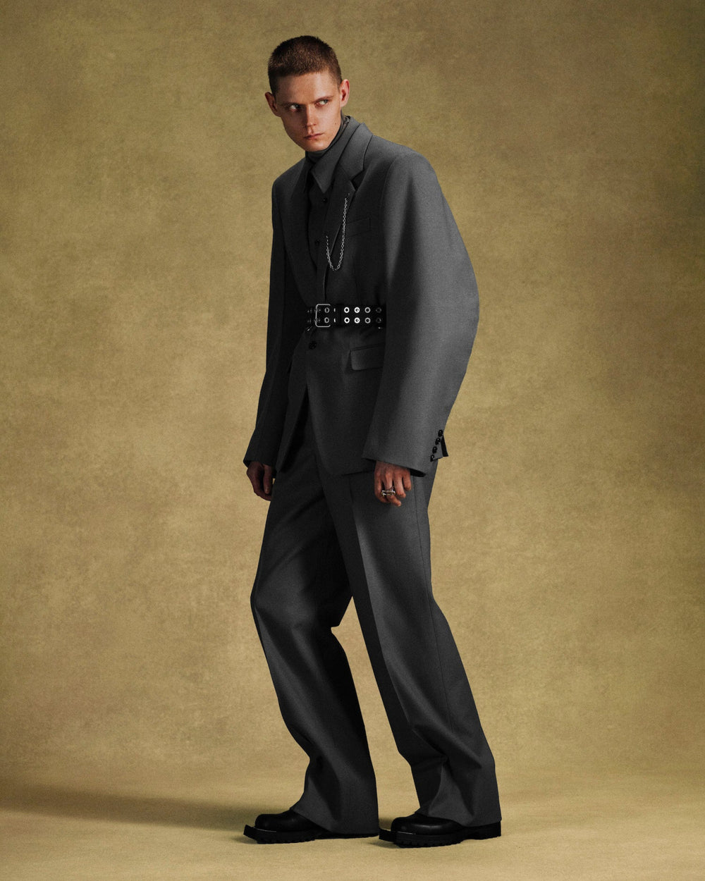 WOOL BARATHEA MASSIVE ROUNDED SLEEVE SINGLE BREASTED JACKET