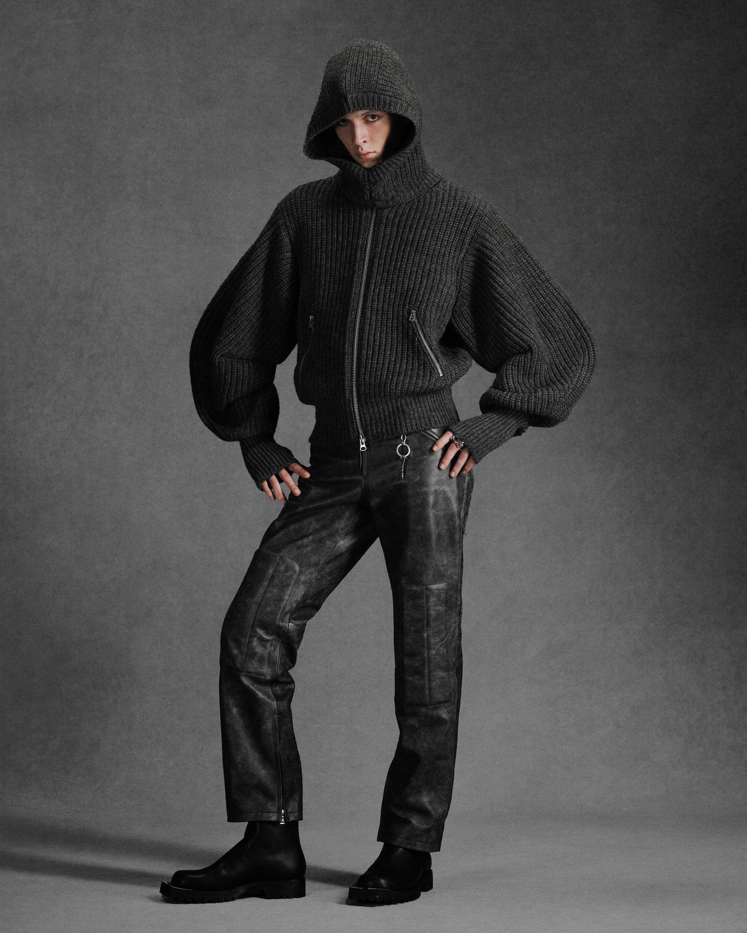 RIBED KNIT HOOD