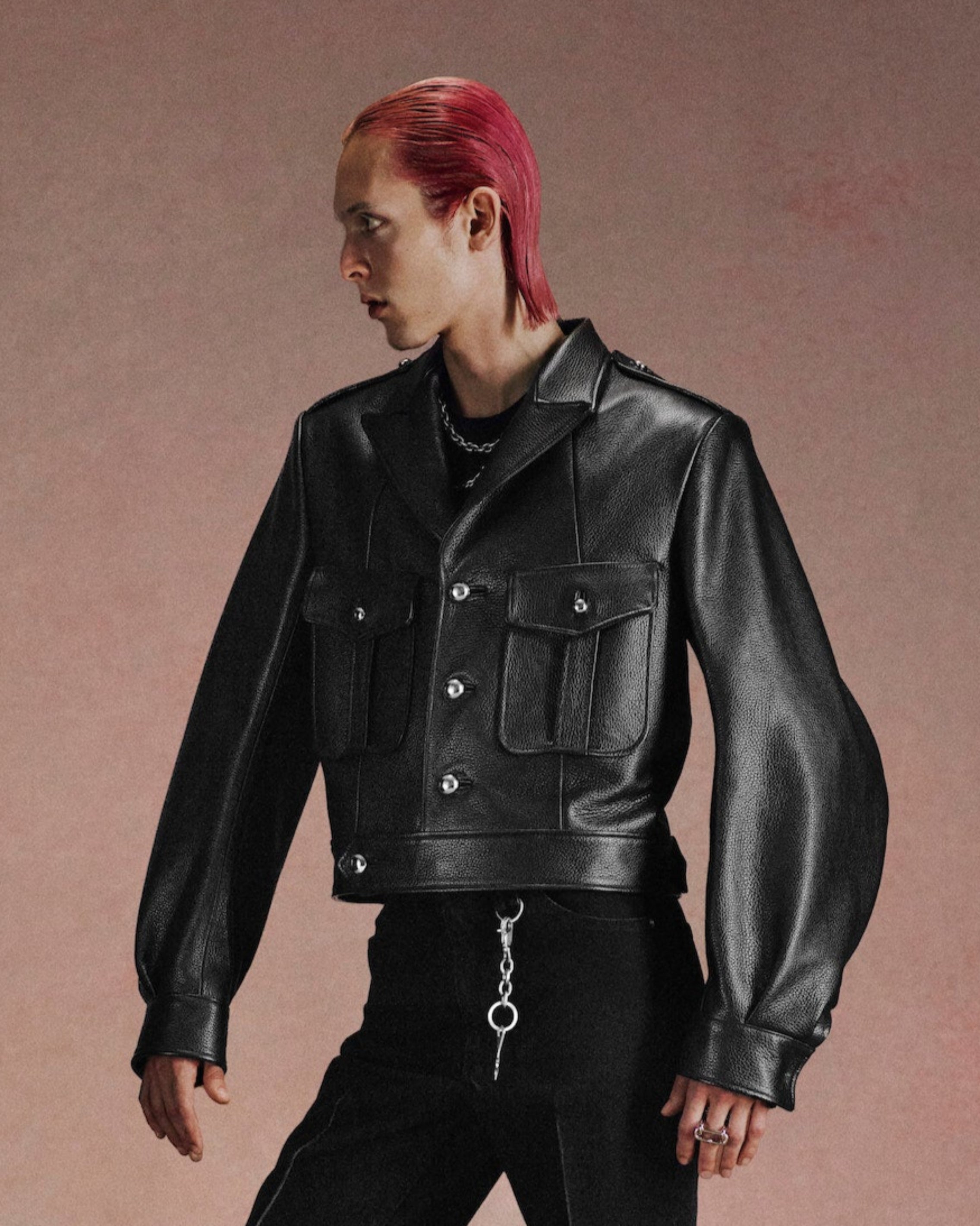 GRAIN LEATHER MASSIVE ROUNDED SLEEVE IKE JACKET