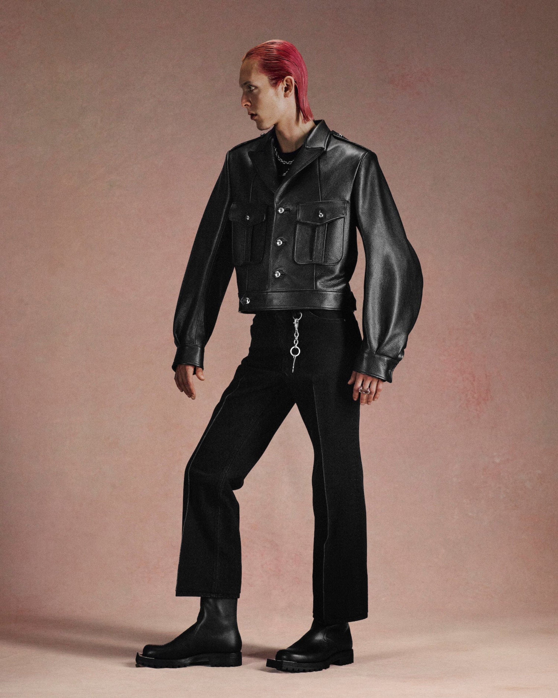 GRAIN LEATHER MASSIVE ROUNDED SLEEVE IKE JACKET