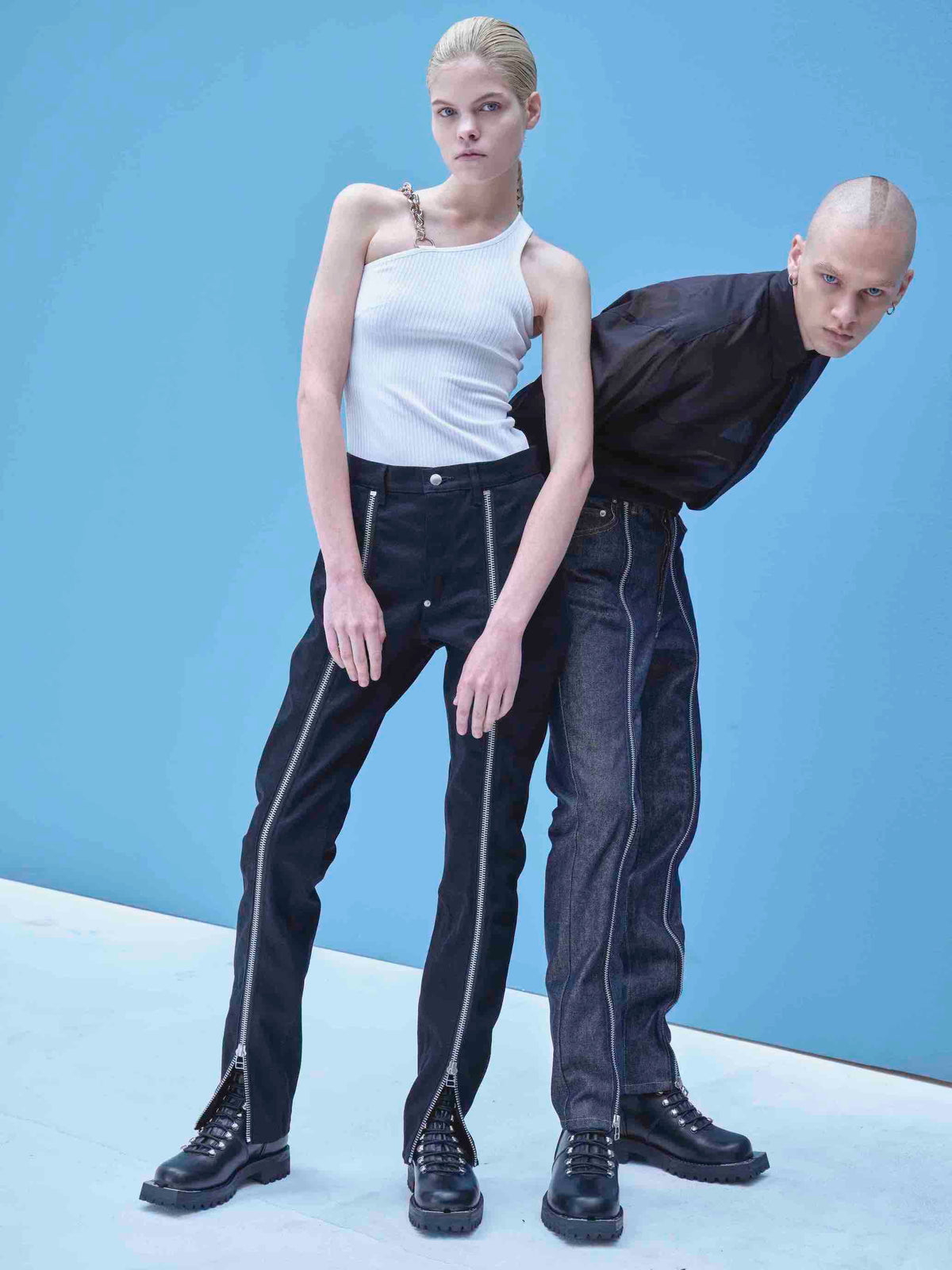RIGID DENIM ZIP PANTS