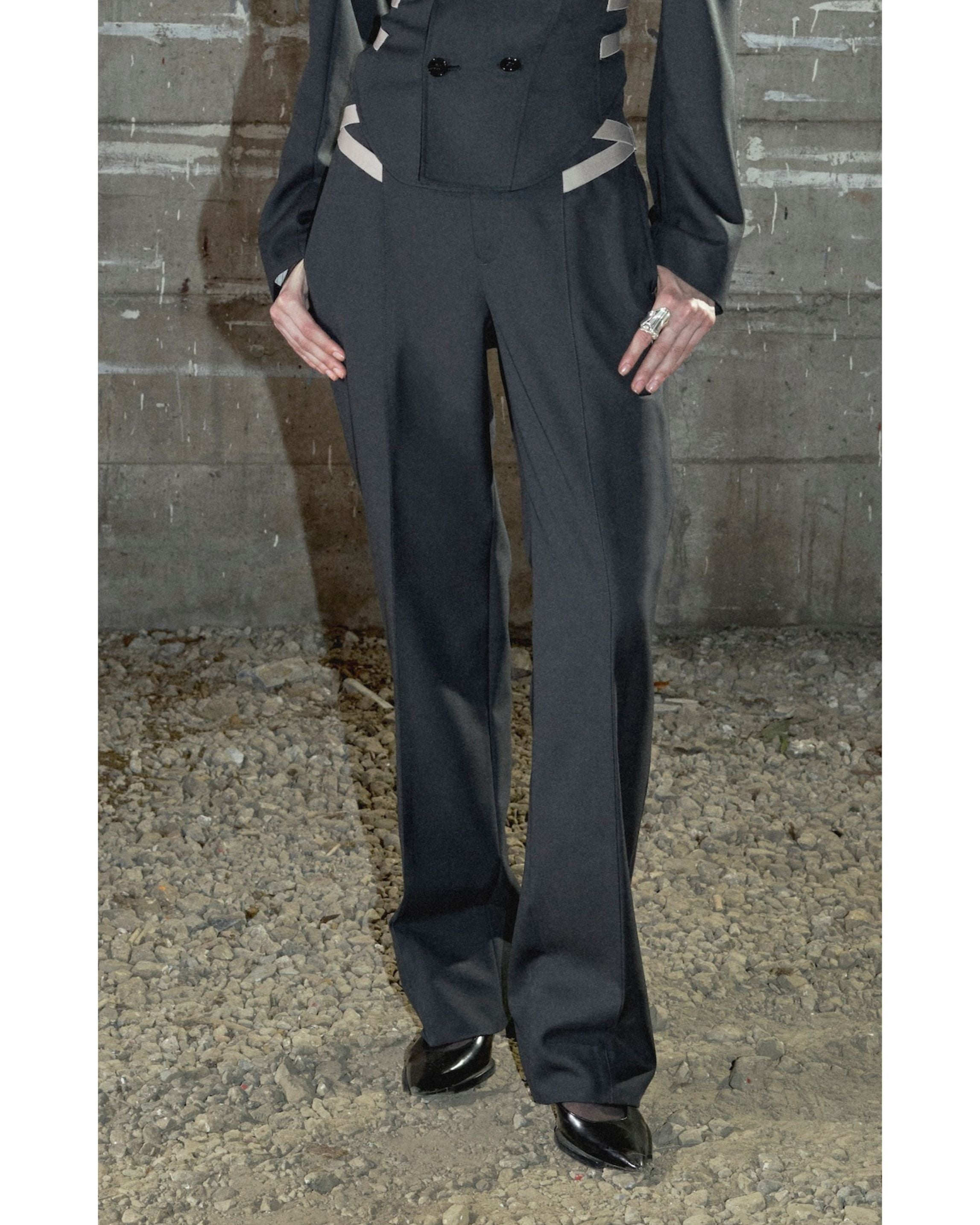 WOOL DOBBY SIDE STRAP TROUSERES