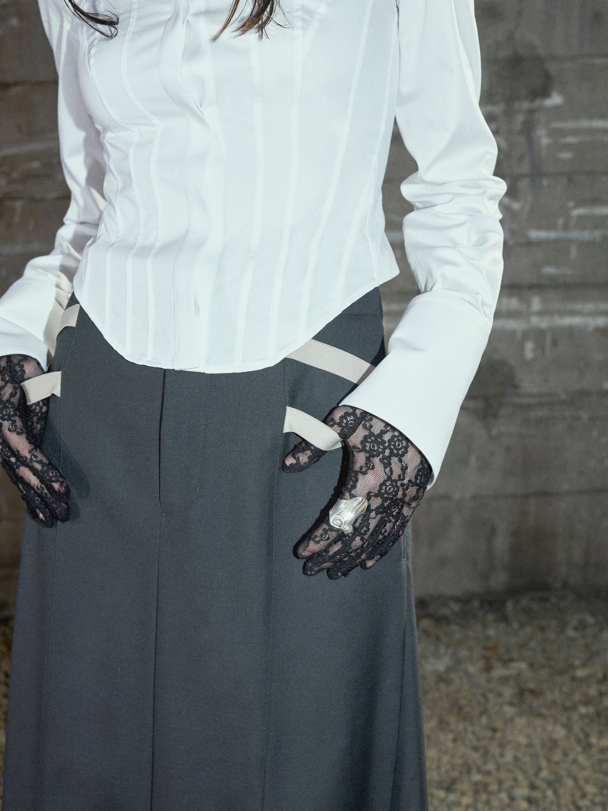 WOOL DOBBY SIDE STRAP SKIRT