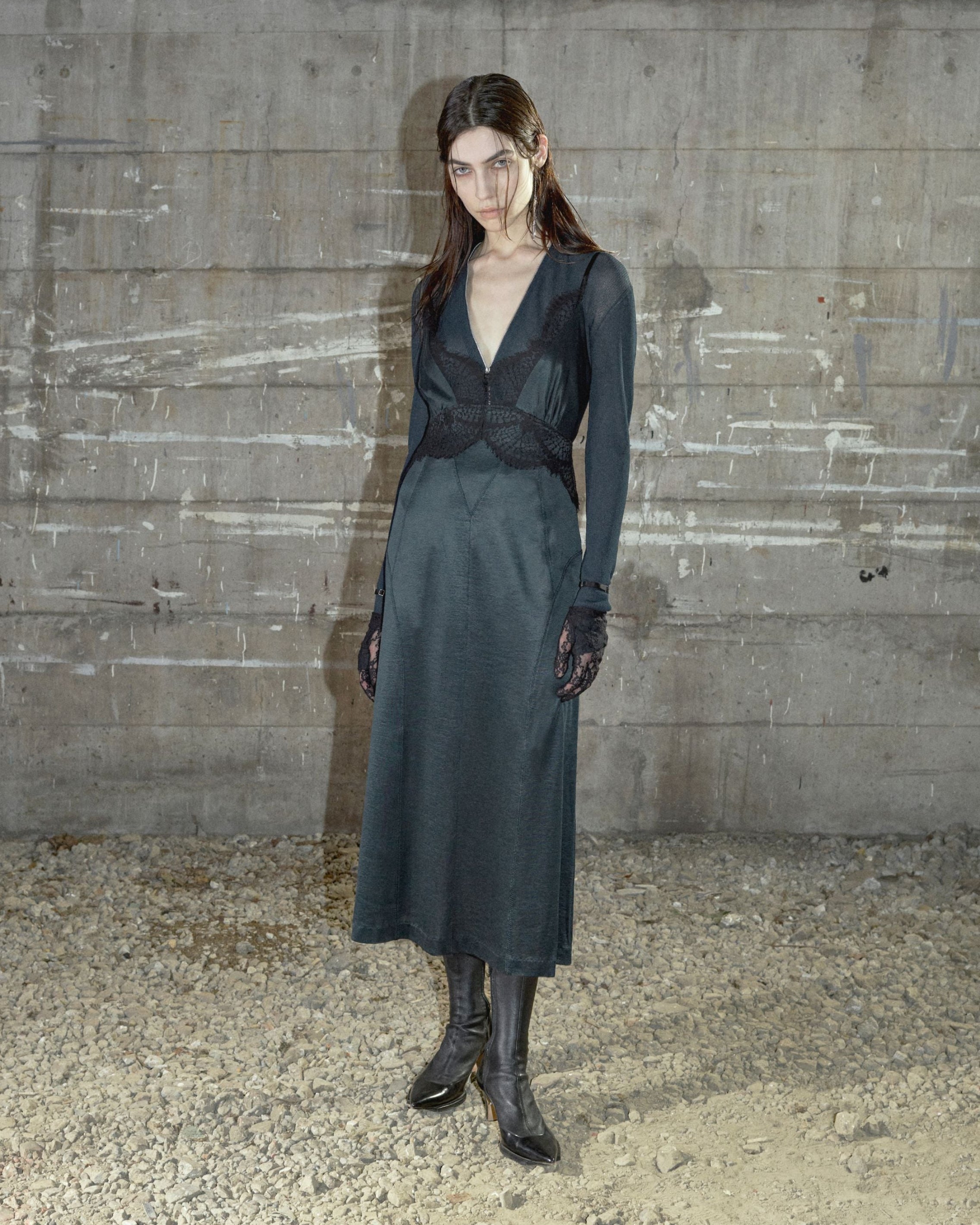 JERSEY & LACE COMBINATION SLIP DRESS