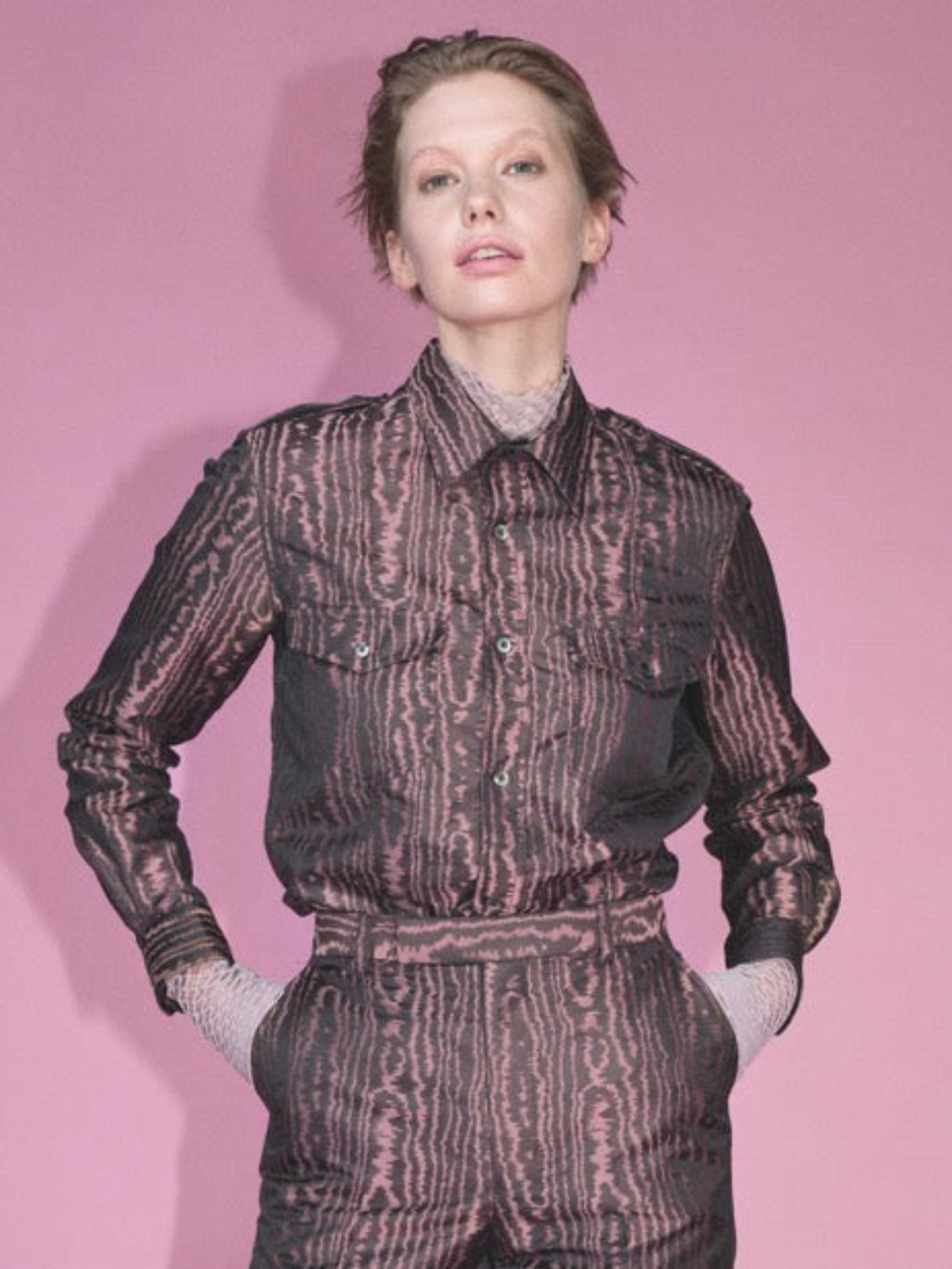 Moire Jacquard Military Shirt