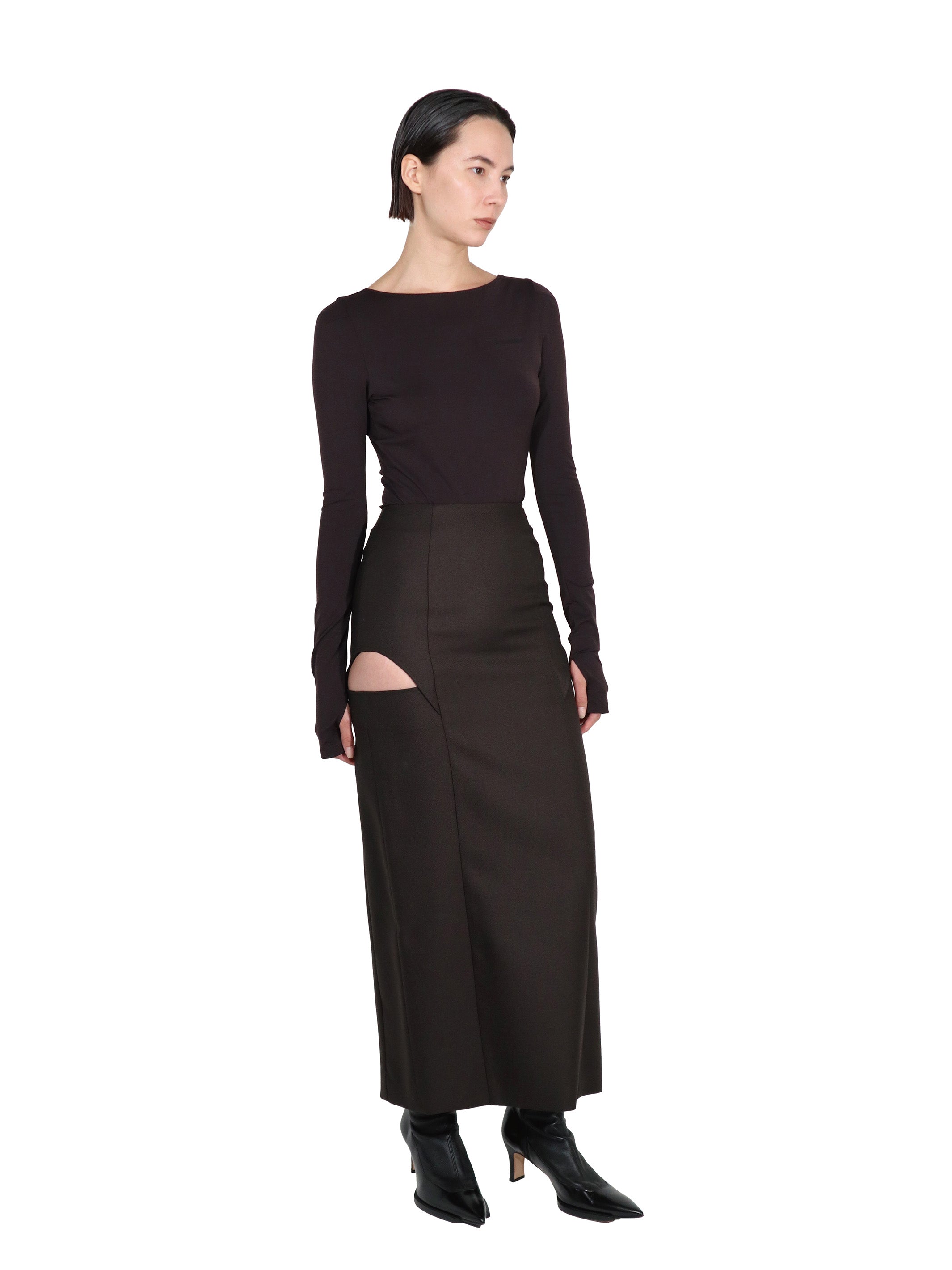 WOOL MOHAIR GABARDINE HOLLOWED OUT SKIRT
