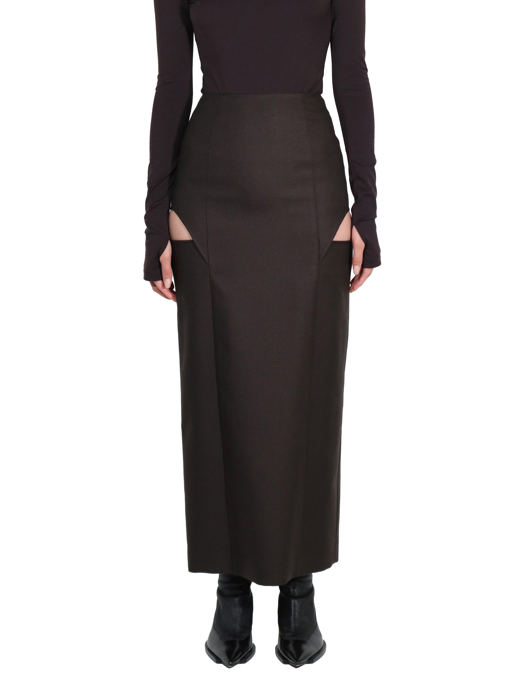 WOOL MOHAIR GABARDINE HOLLOWED OUT SKIRT