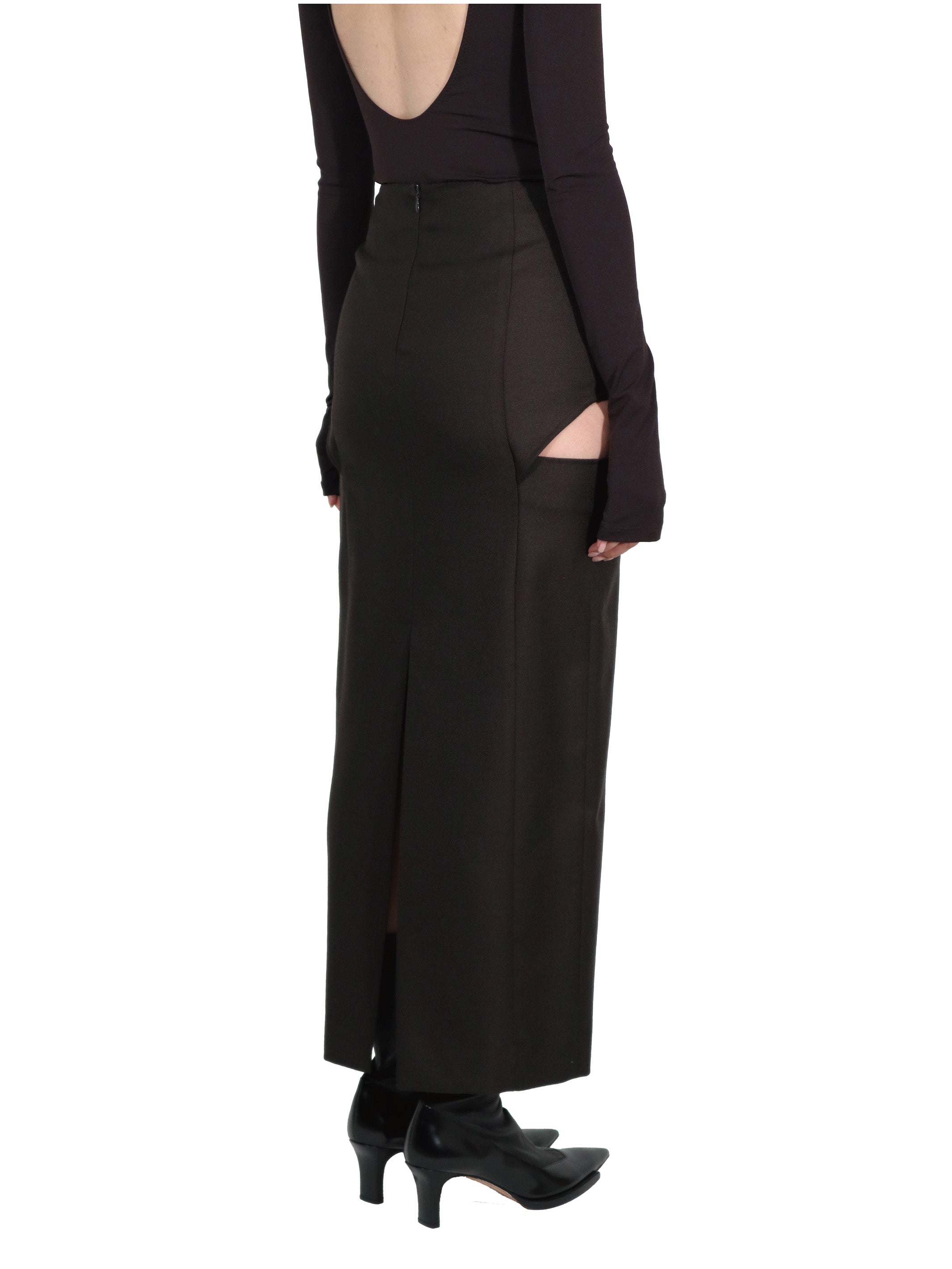 WOOL MOHAIR GABARDINE HOLLOWED OUT SKIRT