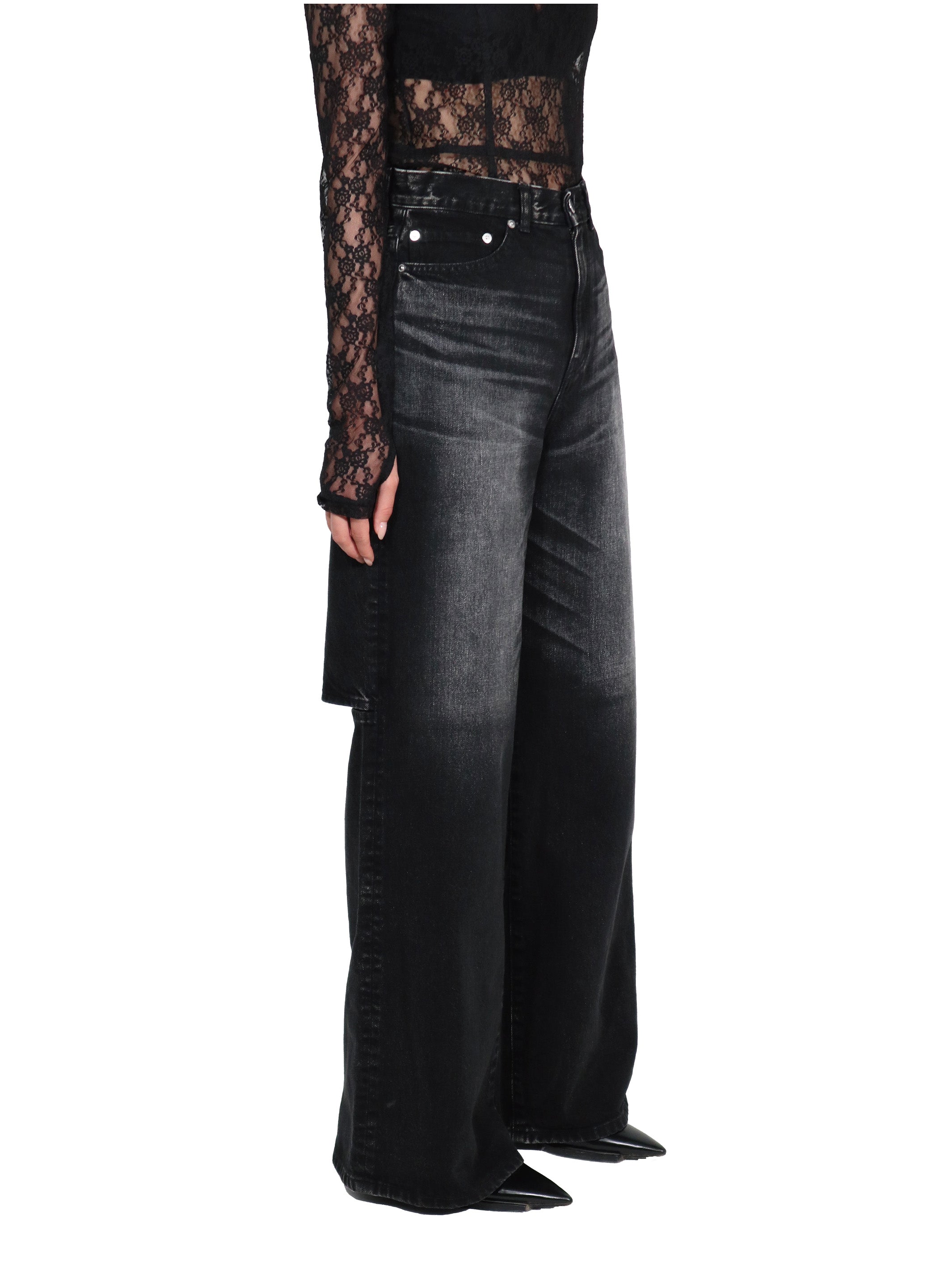 WASHED DENIM CUT OUT WIDE PANTS