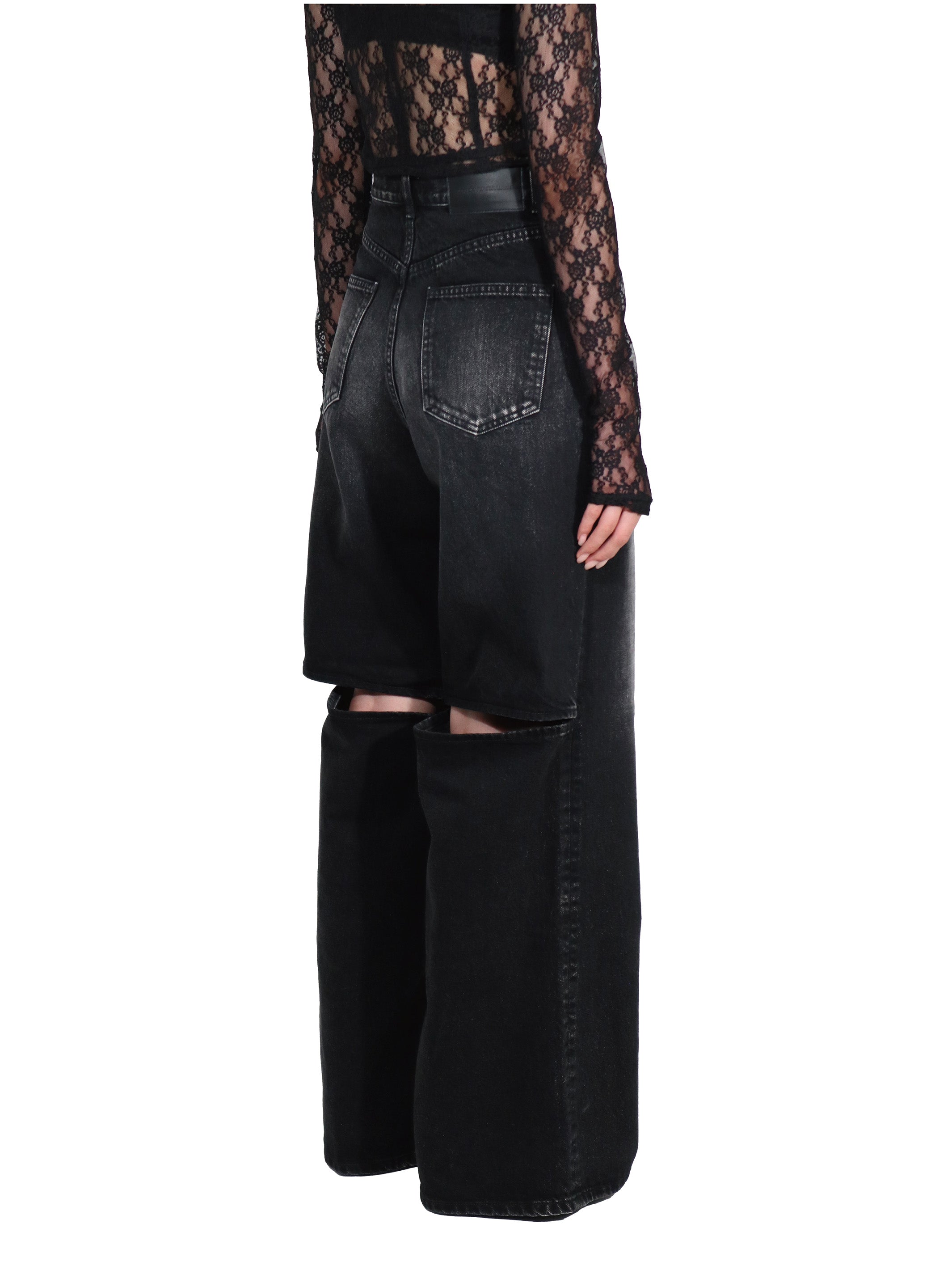 WASHED DENIM CUT OUT WIDE PANTS