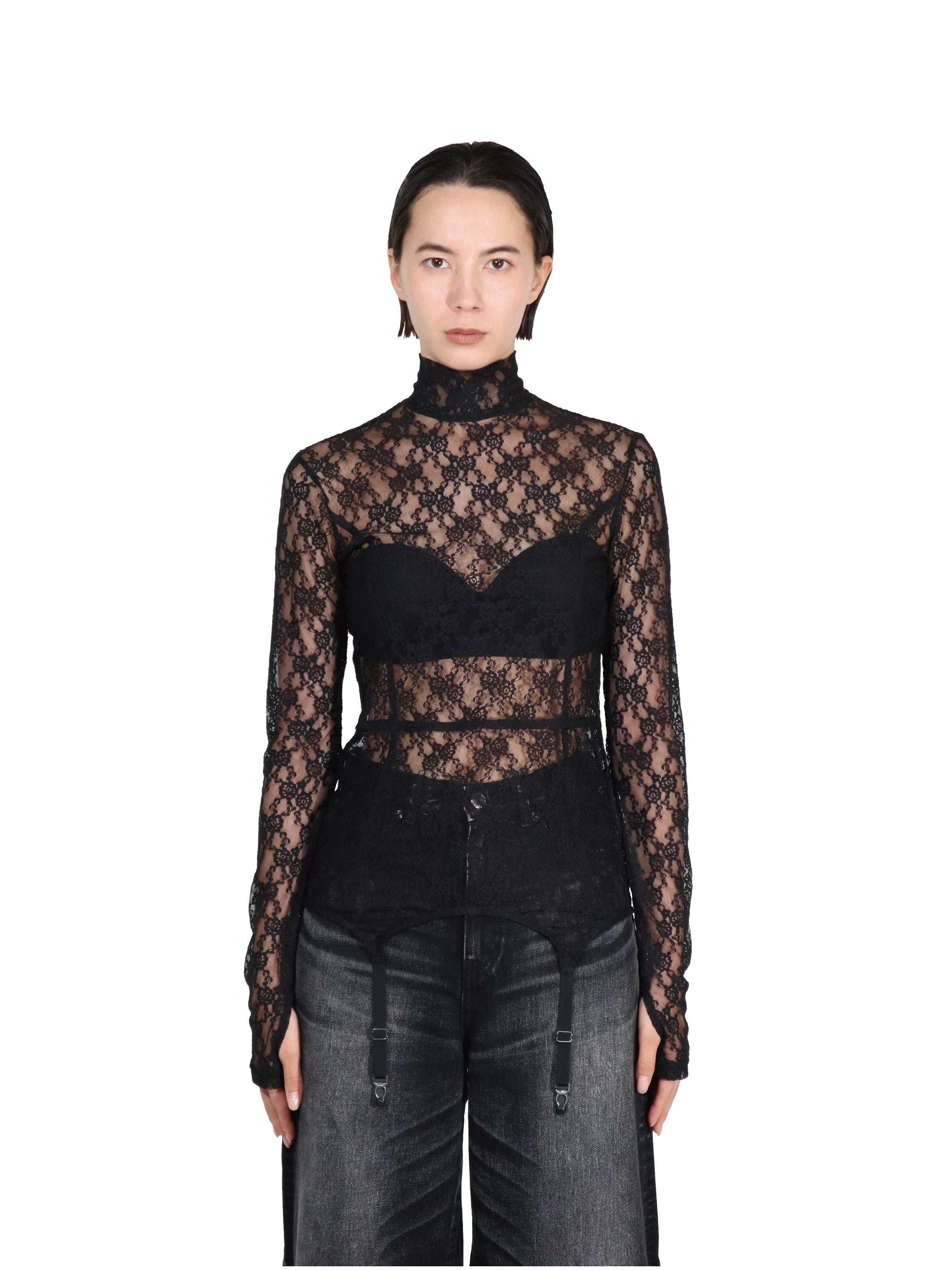FLOWER LACE TURTLE NECK TOP WITH GARTER BELT