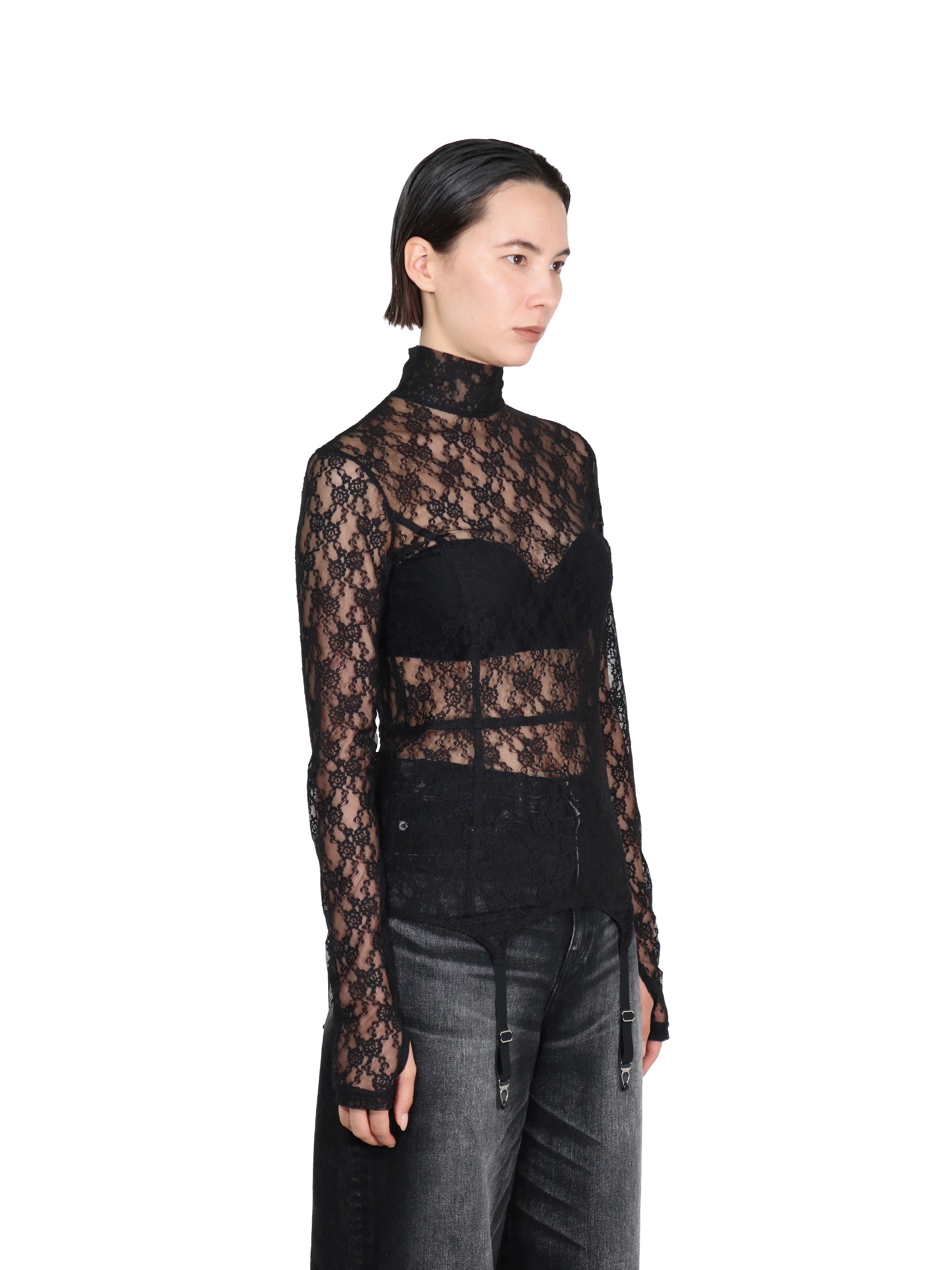 FLOWER LACE TURTLE NECK TOP WITH GARTER BELT