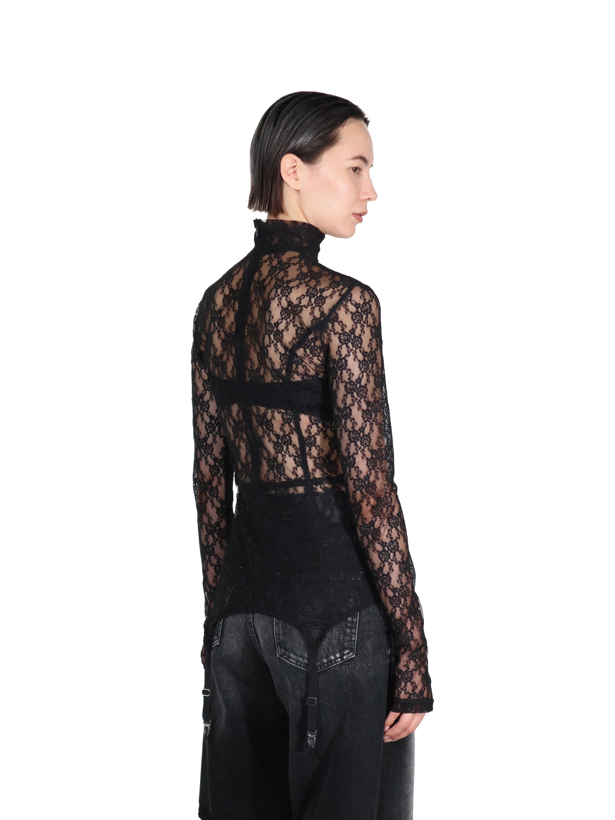 FLOWER LACE TURTLE NECK TOP WITH GARTER BELT