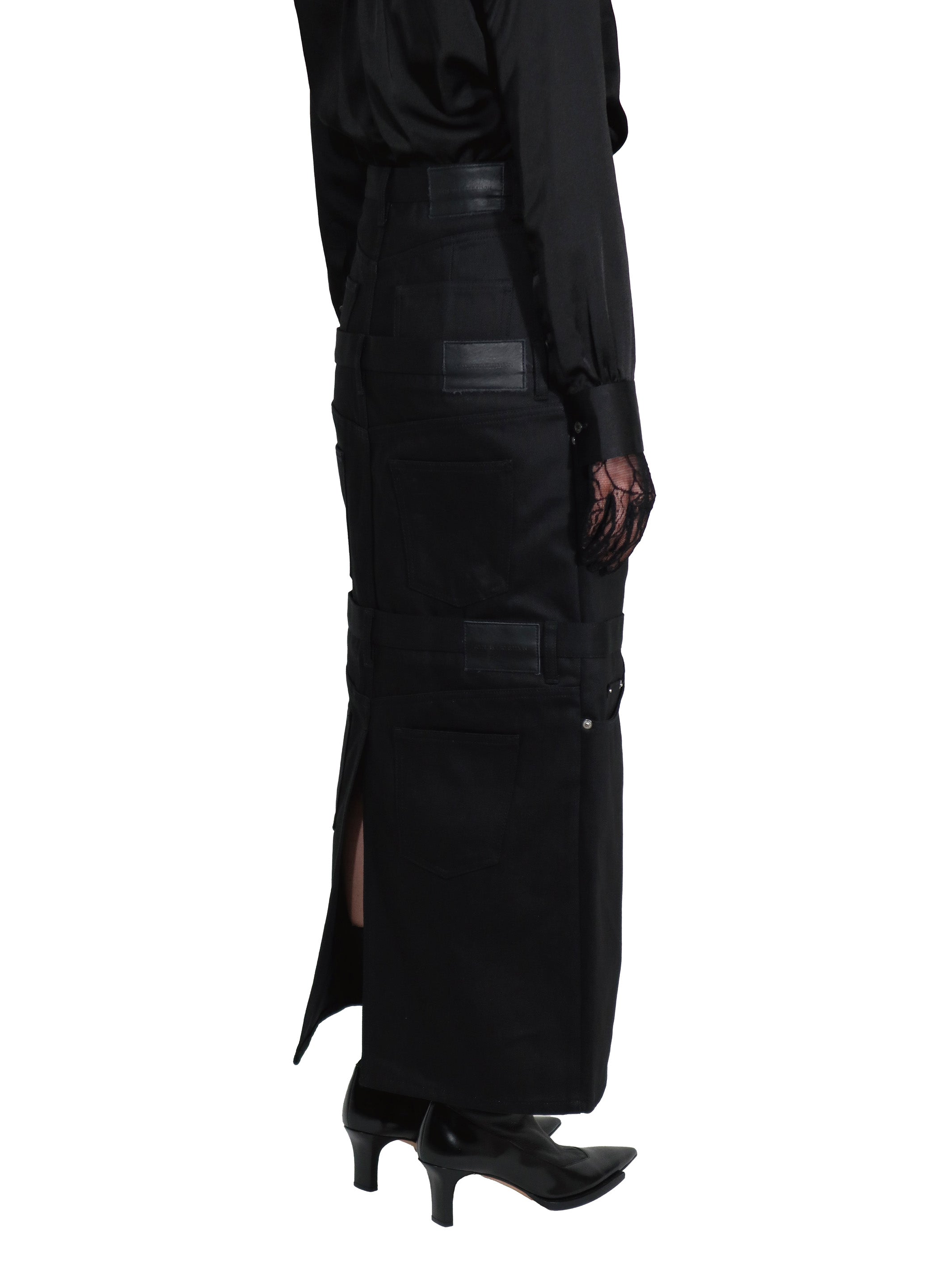 RIGID DENIM STACKED SKIRT