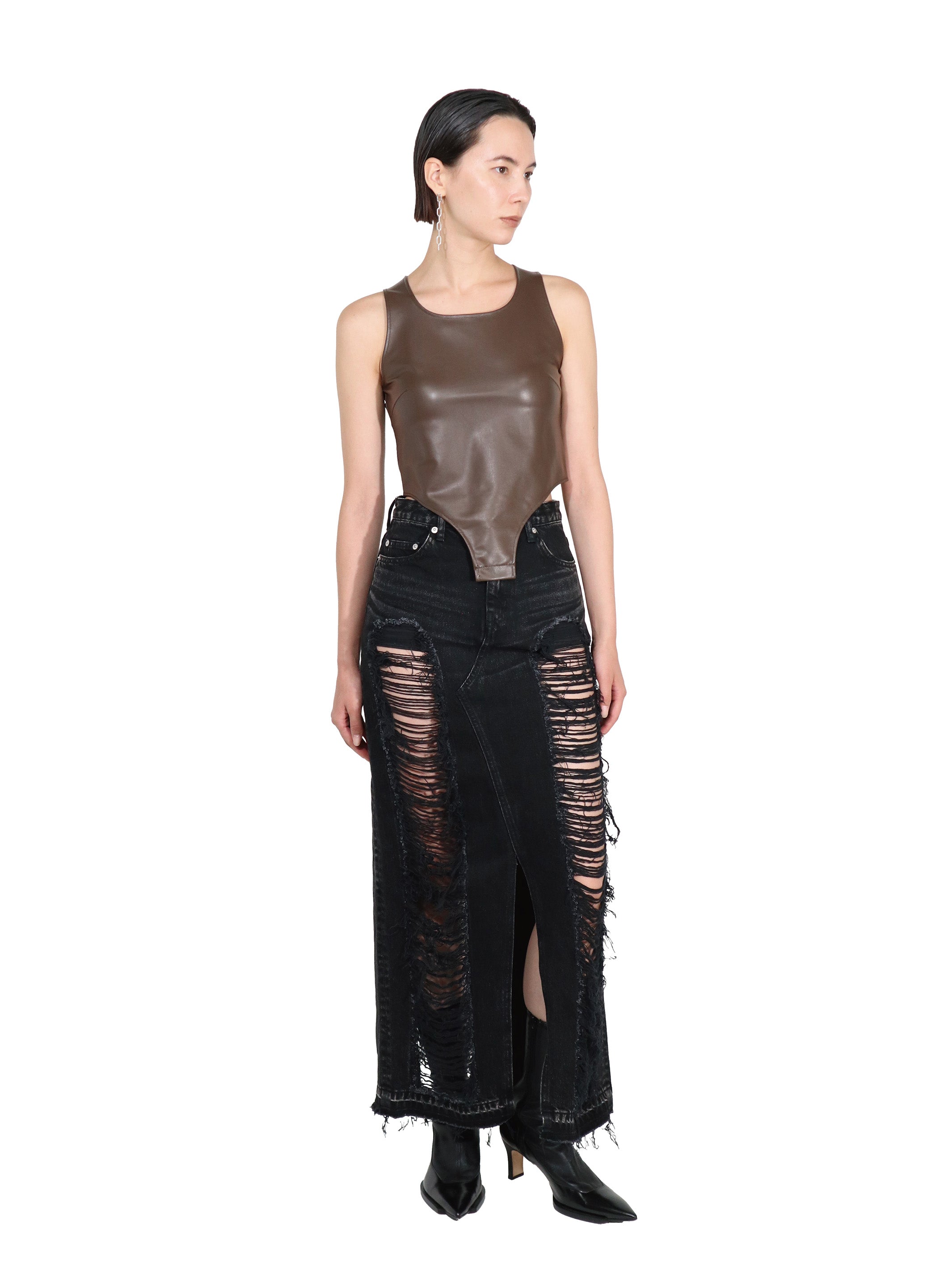 Stretch vegan leather bodysuit tank-top