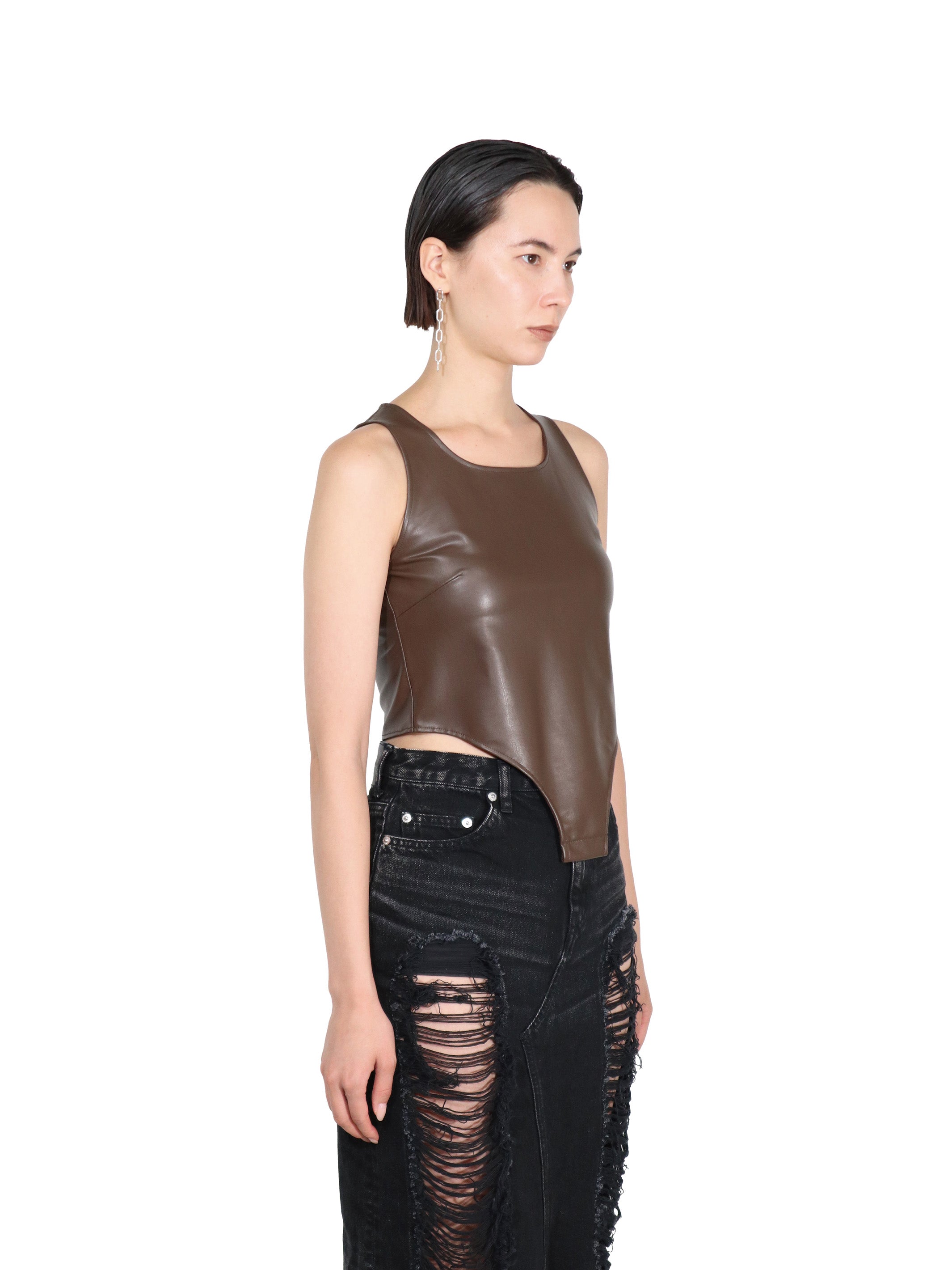 Stretch vegan leather bodysuit tank-top