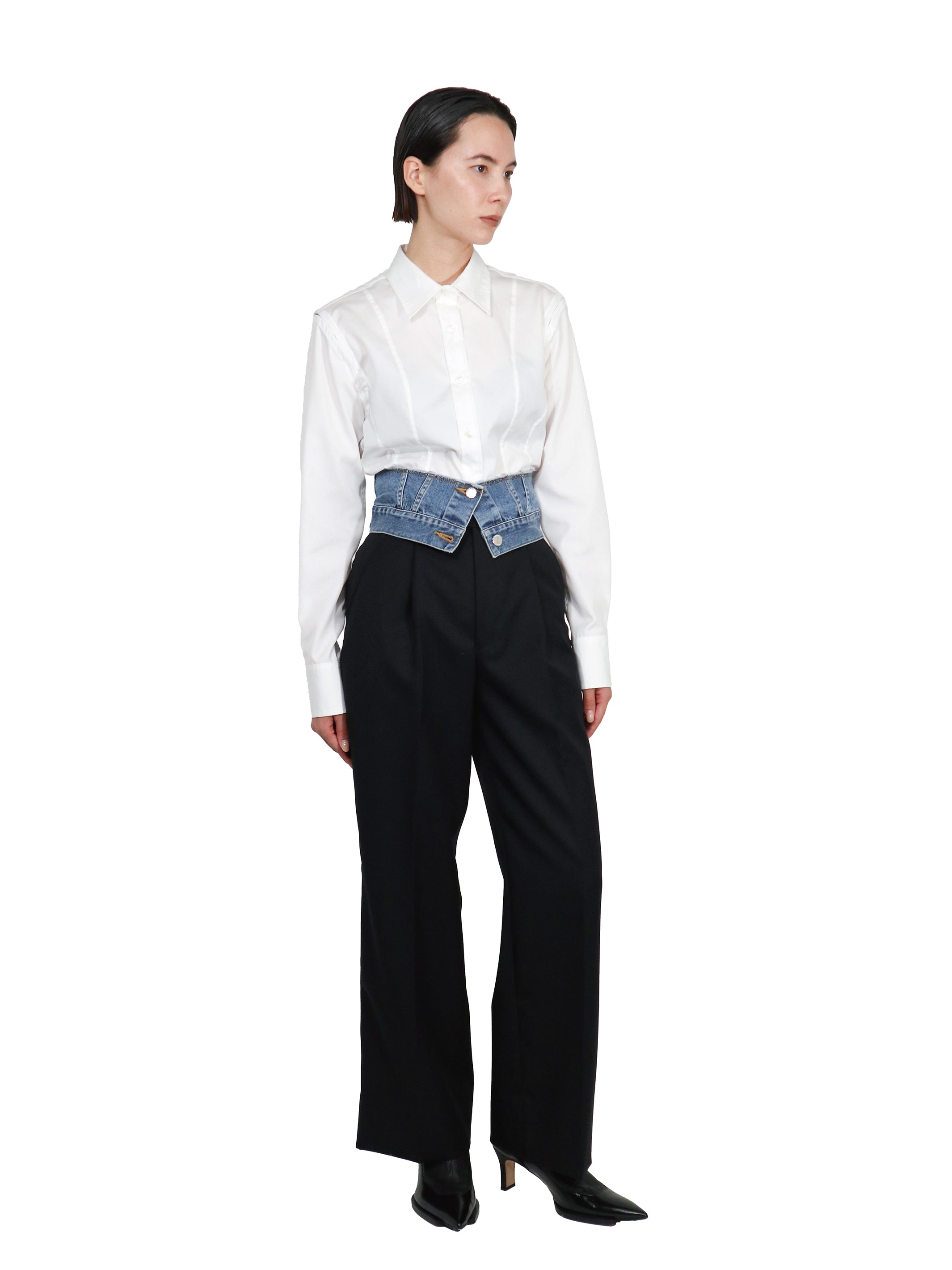 WOOL GABARDINE WIDE TROUSERS