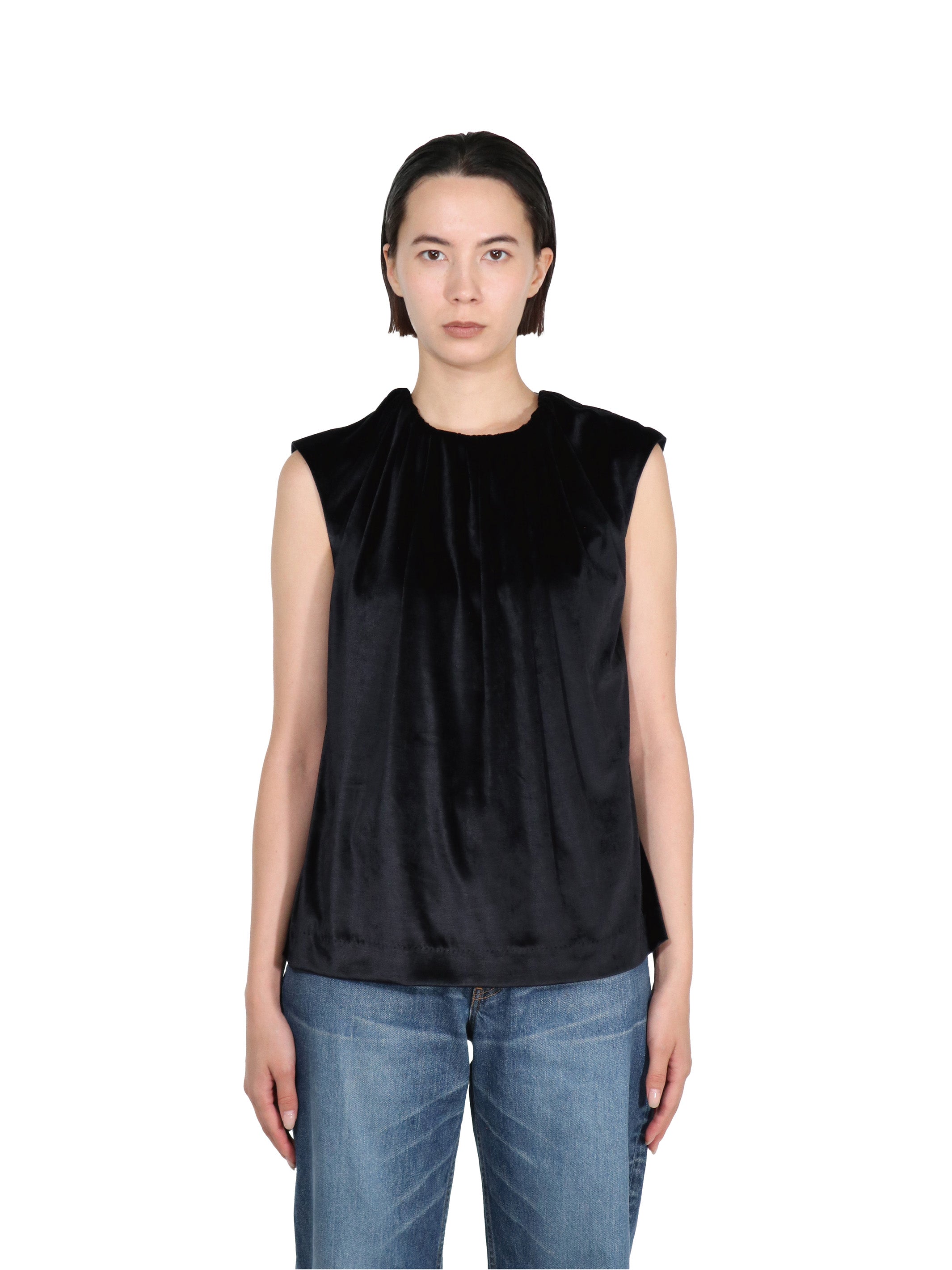 VELOUR GATHERED SLEEVELESS TOP