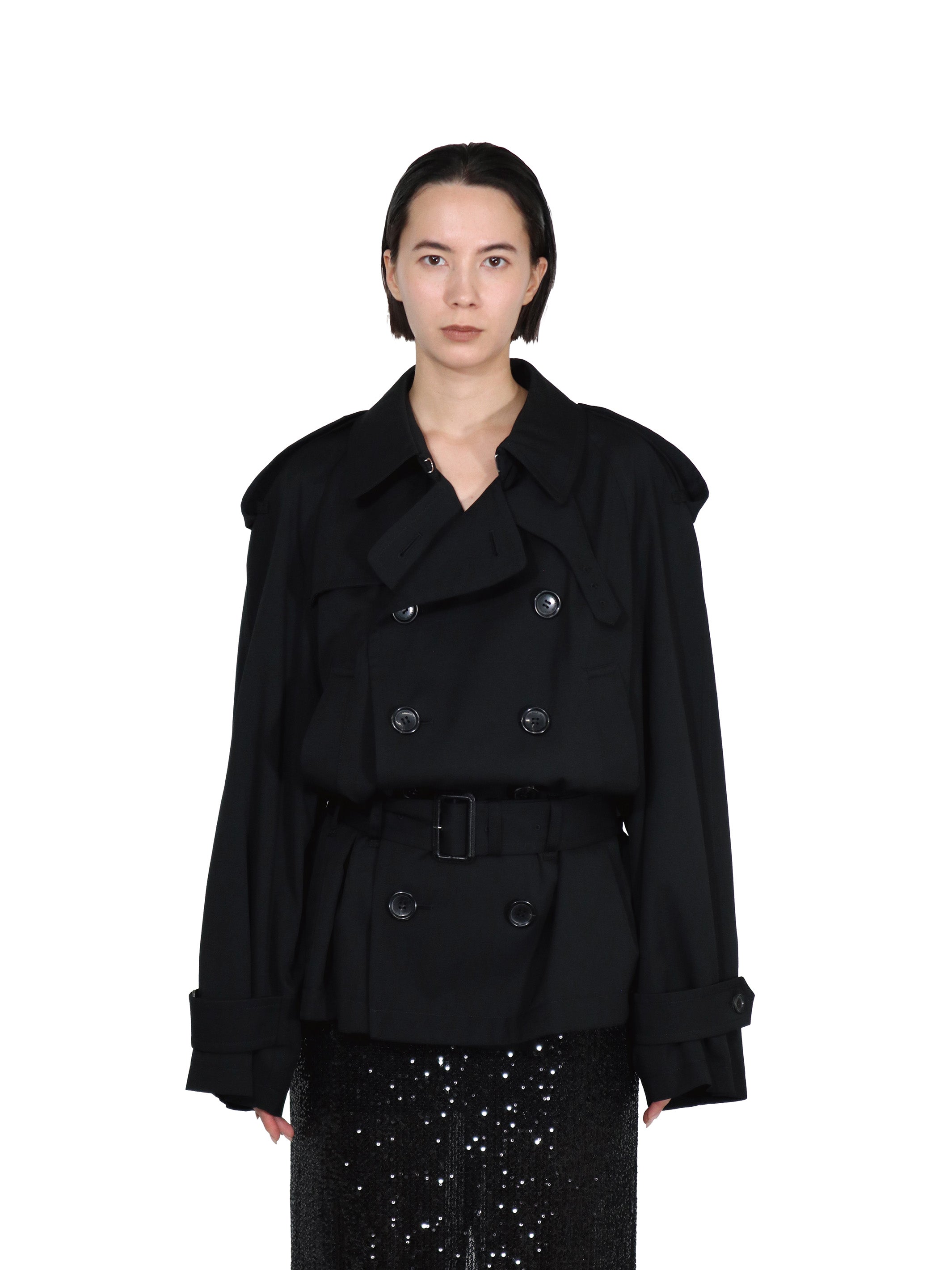 WOOL COTTON TWILL SHORT TRENCH COAT