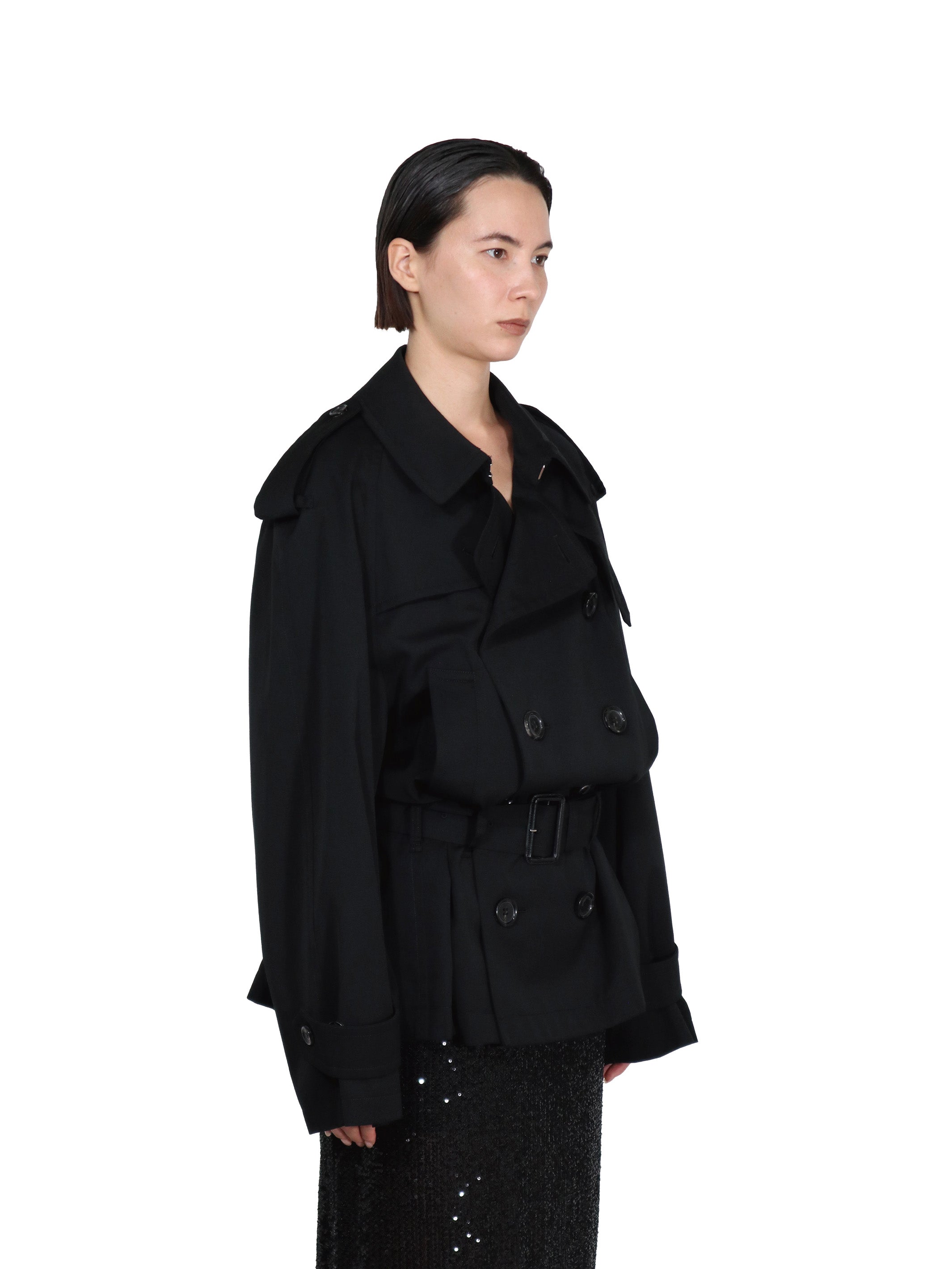 WOOL COTTON TWILL SHORT TRENCH COAT