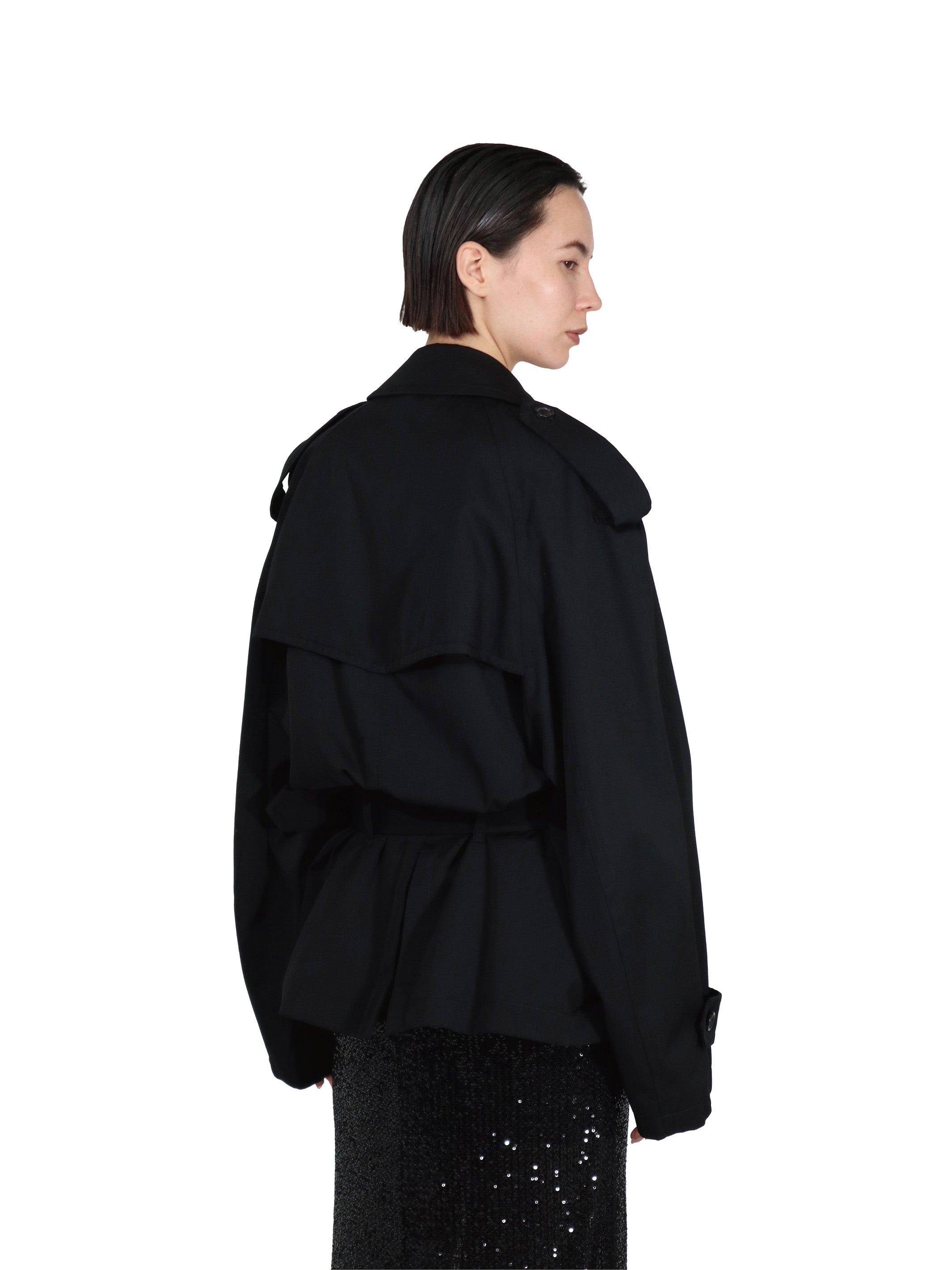 WOOL COTTON TWILL SHORT TRENCH COAT