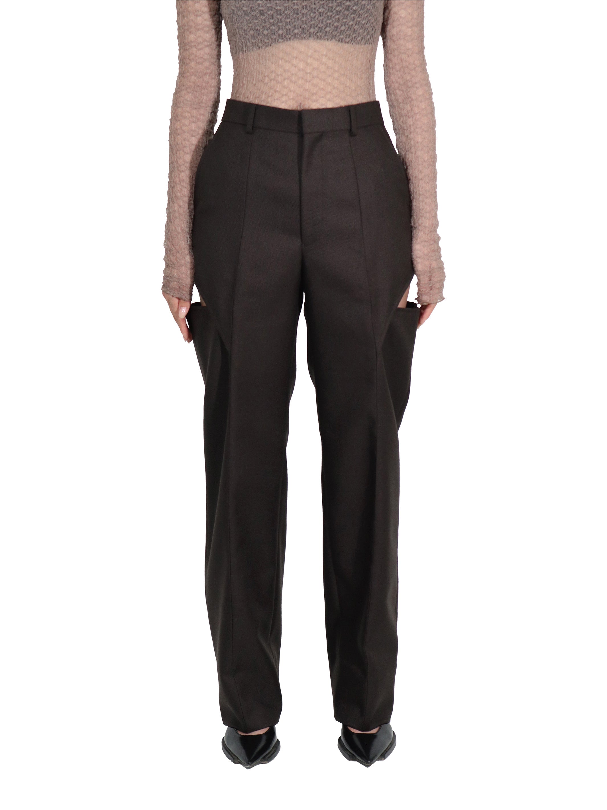 WOOL MOHAIR GABARDINE HOLLOWED OUT PANTS