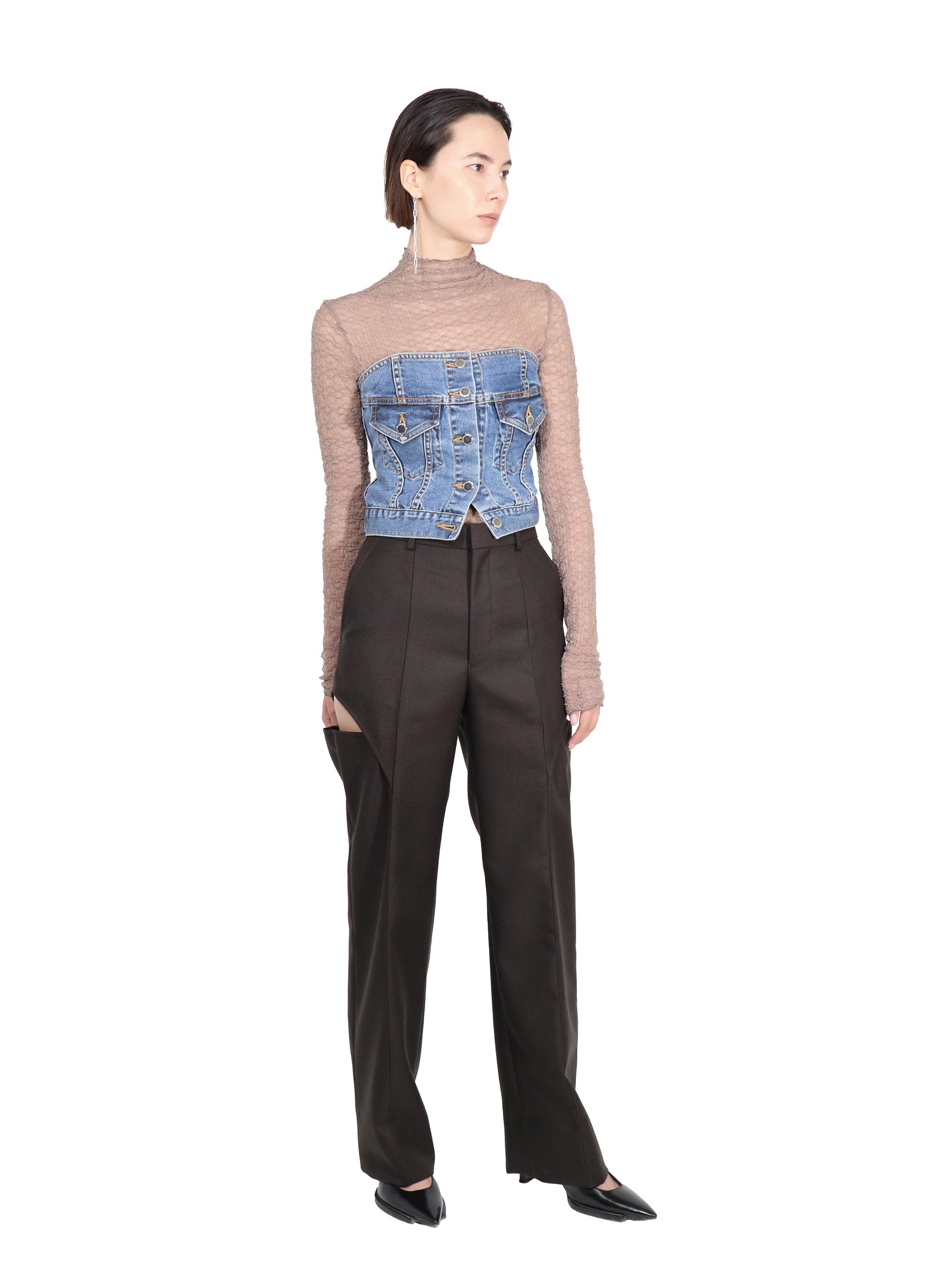 WOOL MOHAIR GABARDINE HOLLOWED OUT PANTS