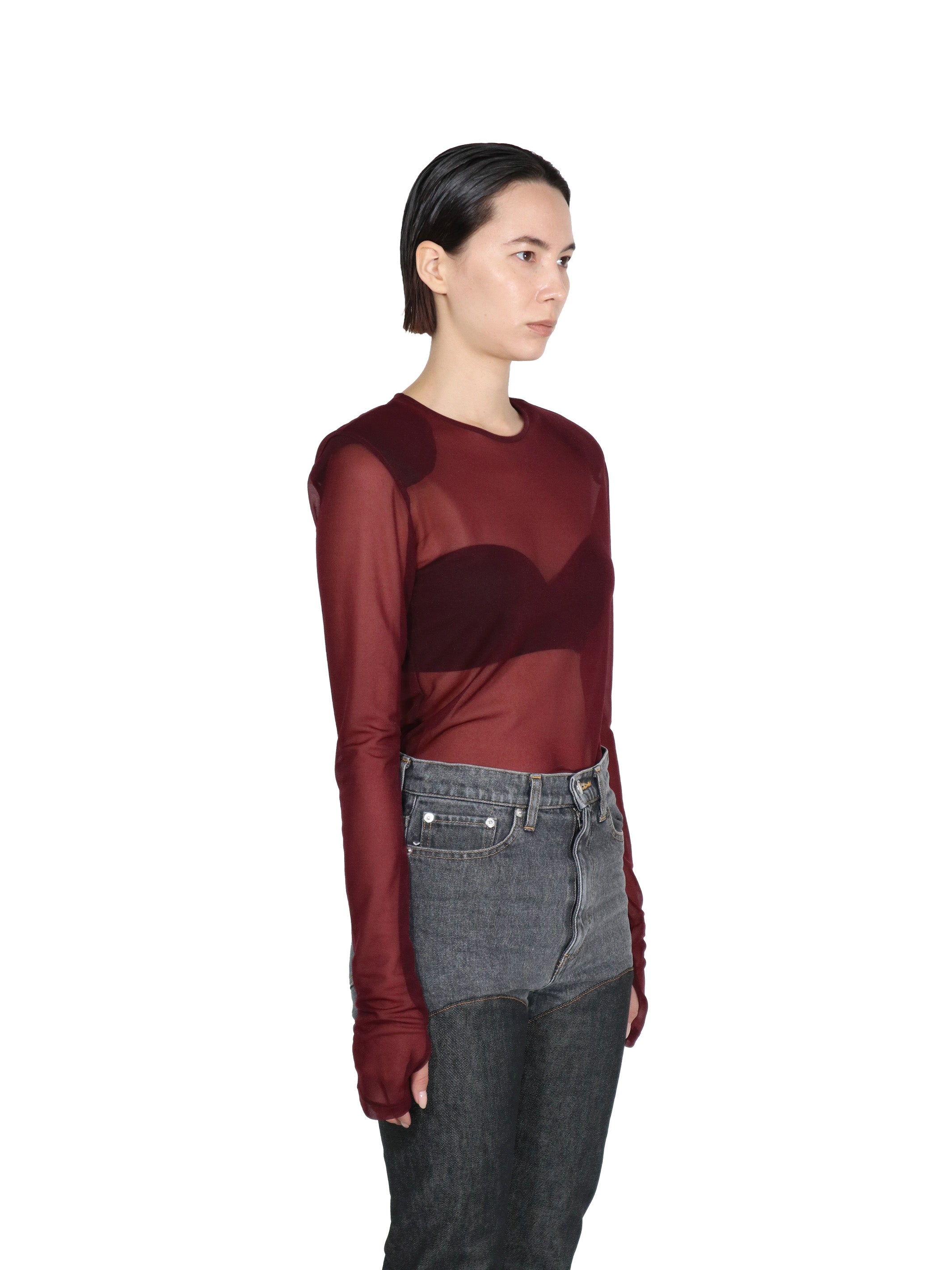 See-through jersey ls top