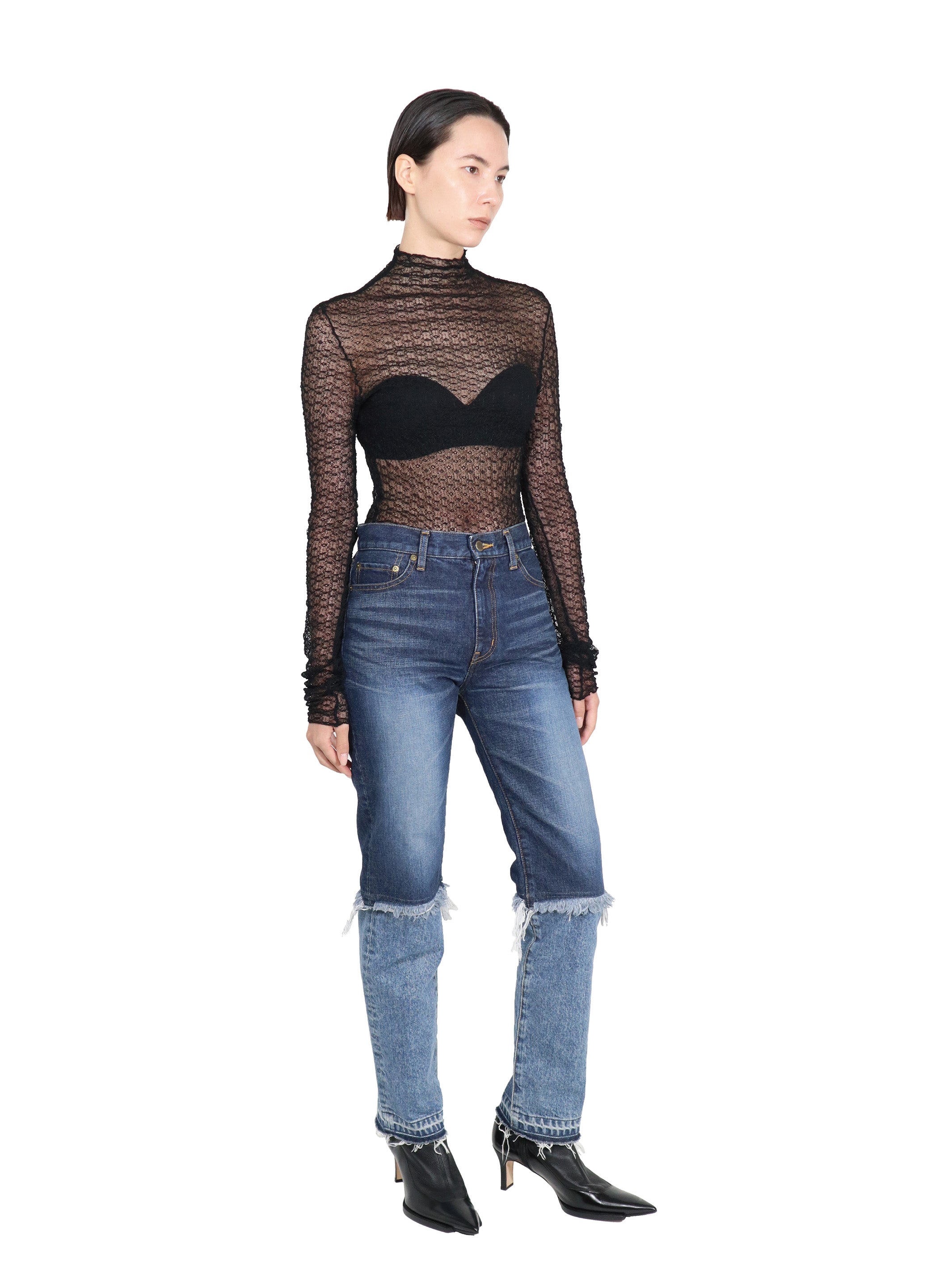 Womens washed denim layered pants | Indigo