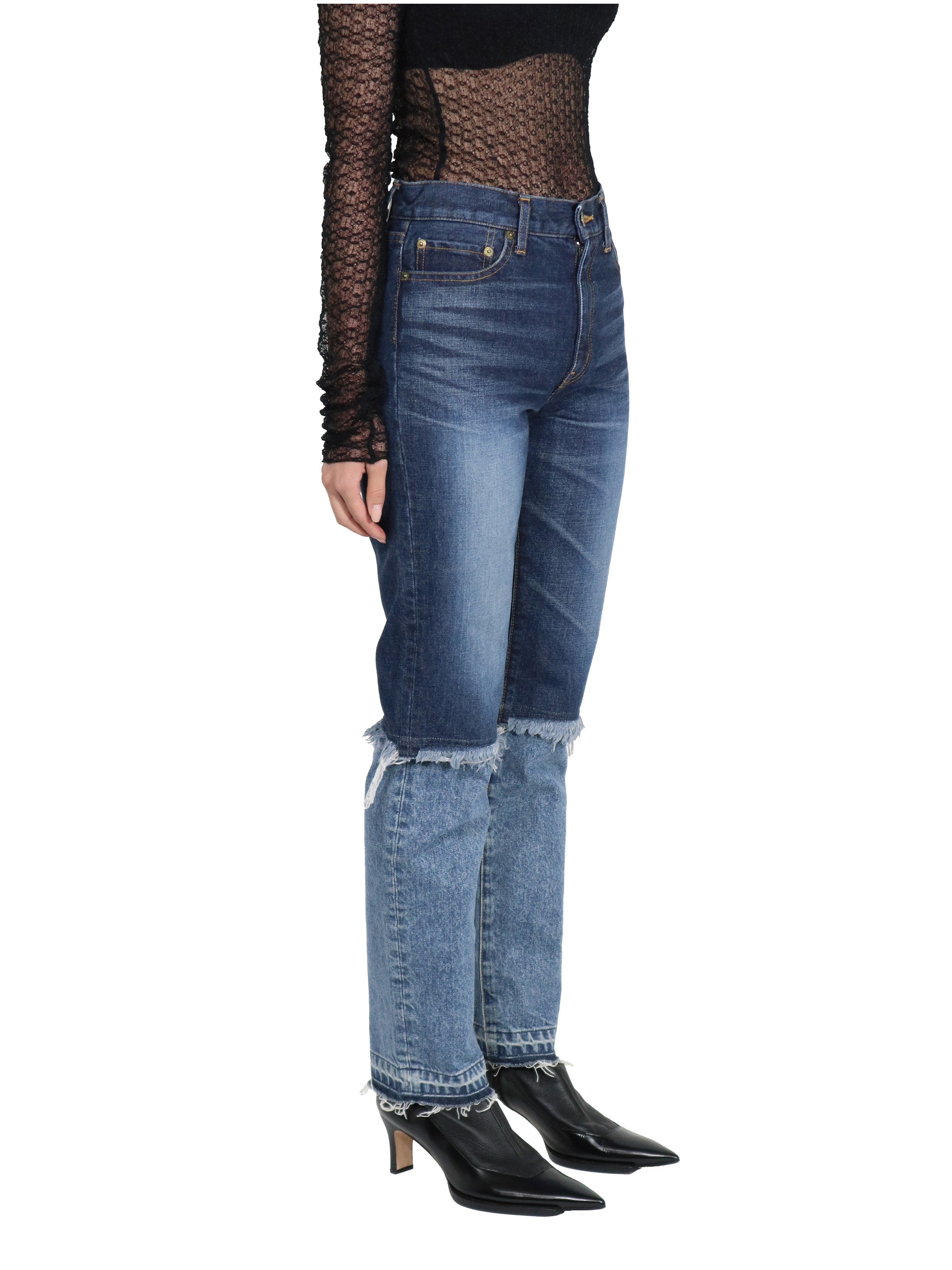 Womens washed denim layered pants | Indigo
