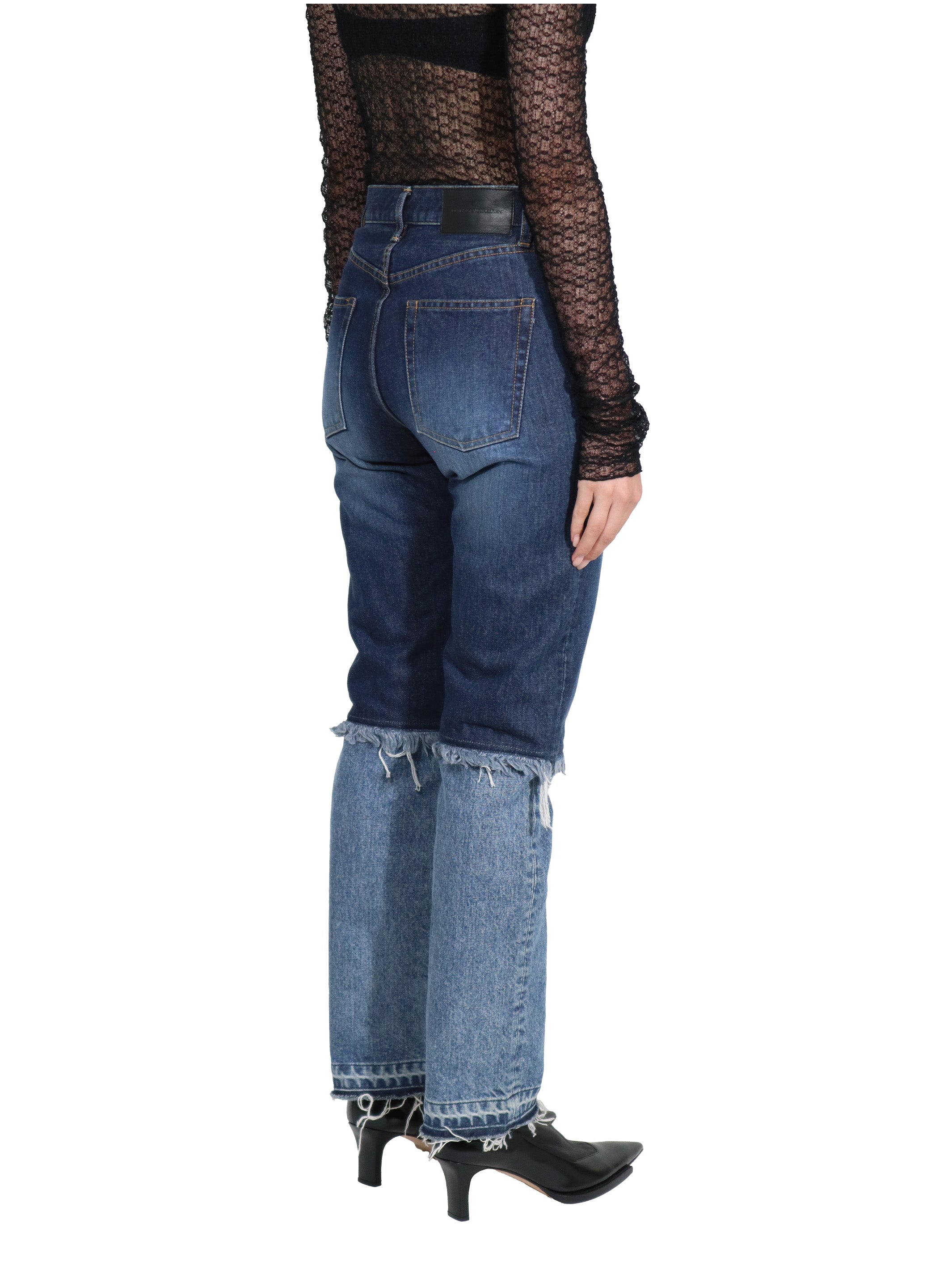 Womens washed denim layered pants | Indigo