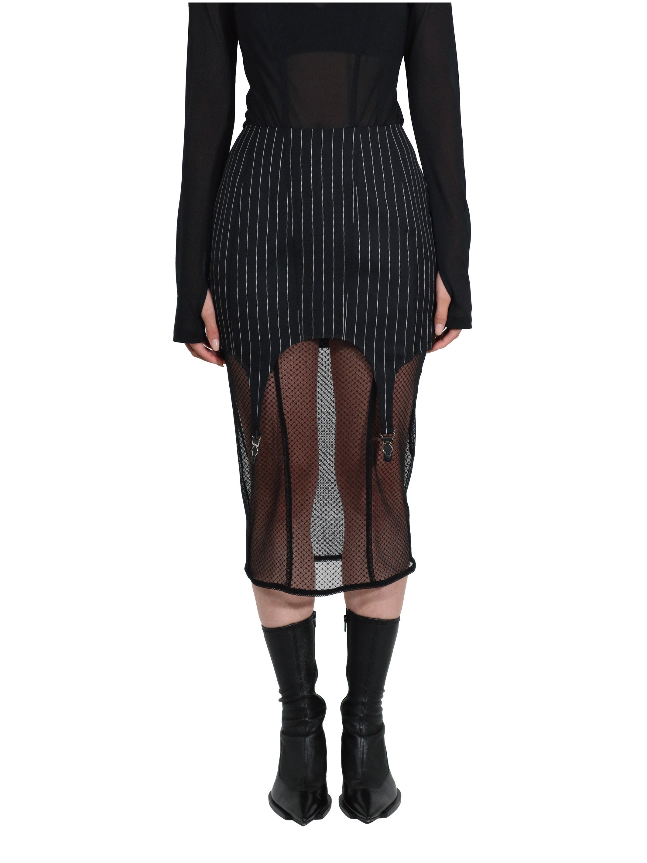 WOOL GABARDINE LAYERED SKIRT WITH GARTER BELT