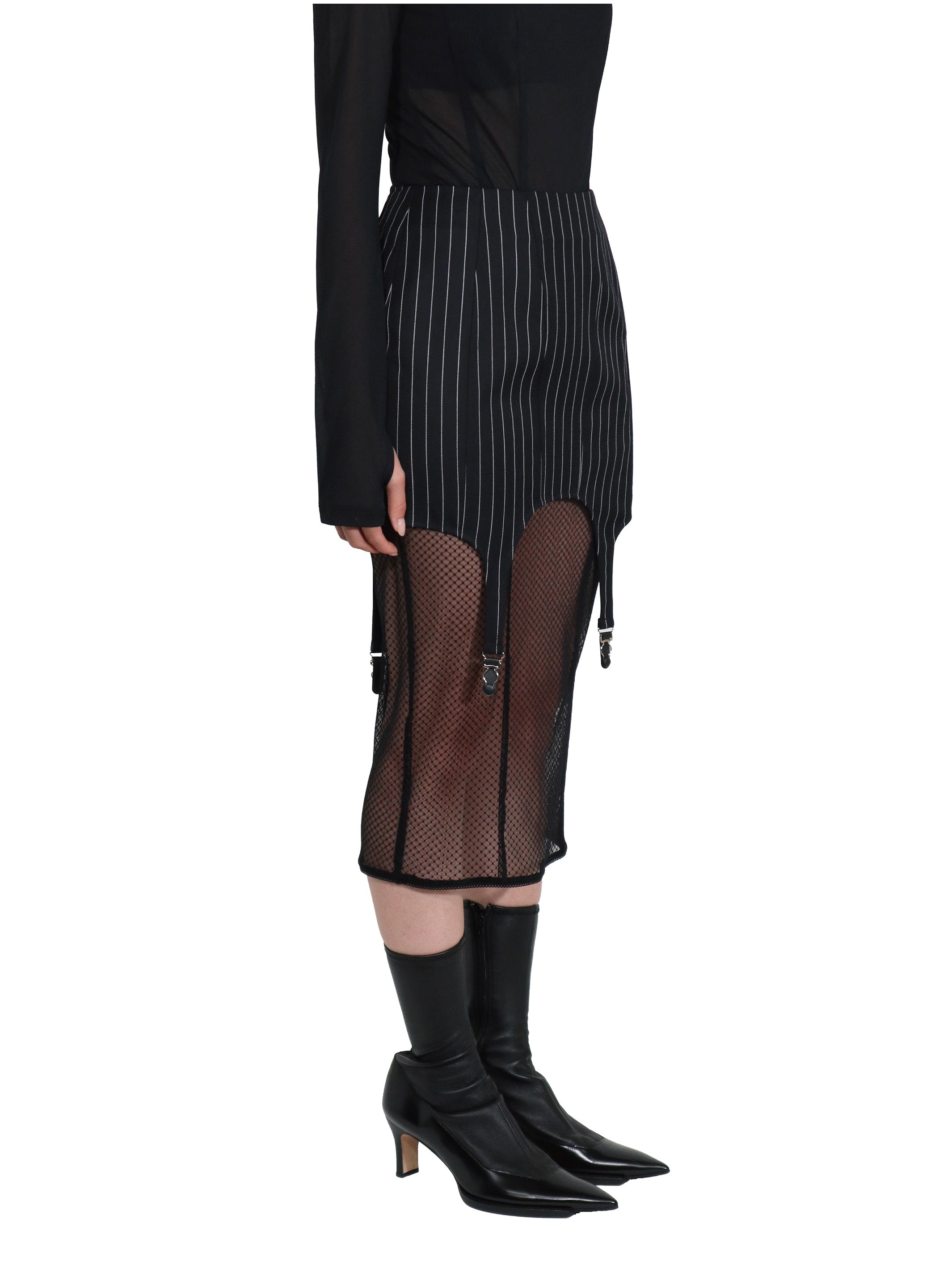 WOOL GABARDINE LAYERED SKIRT WITH GARTER BELT