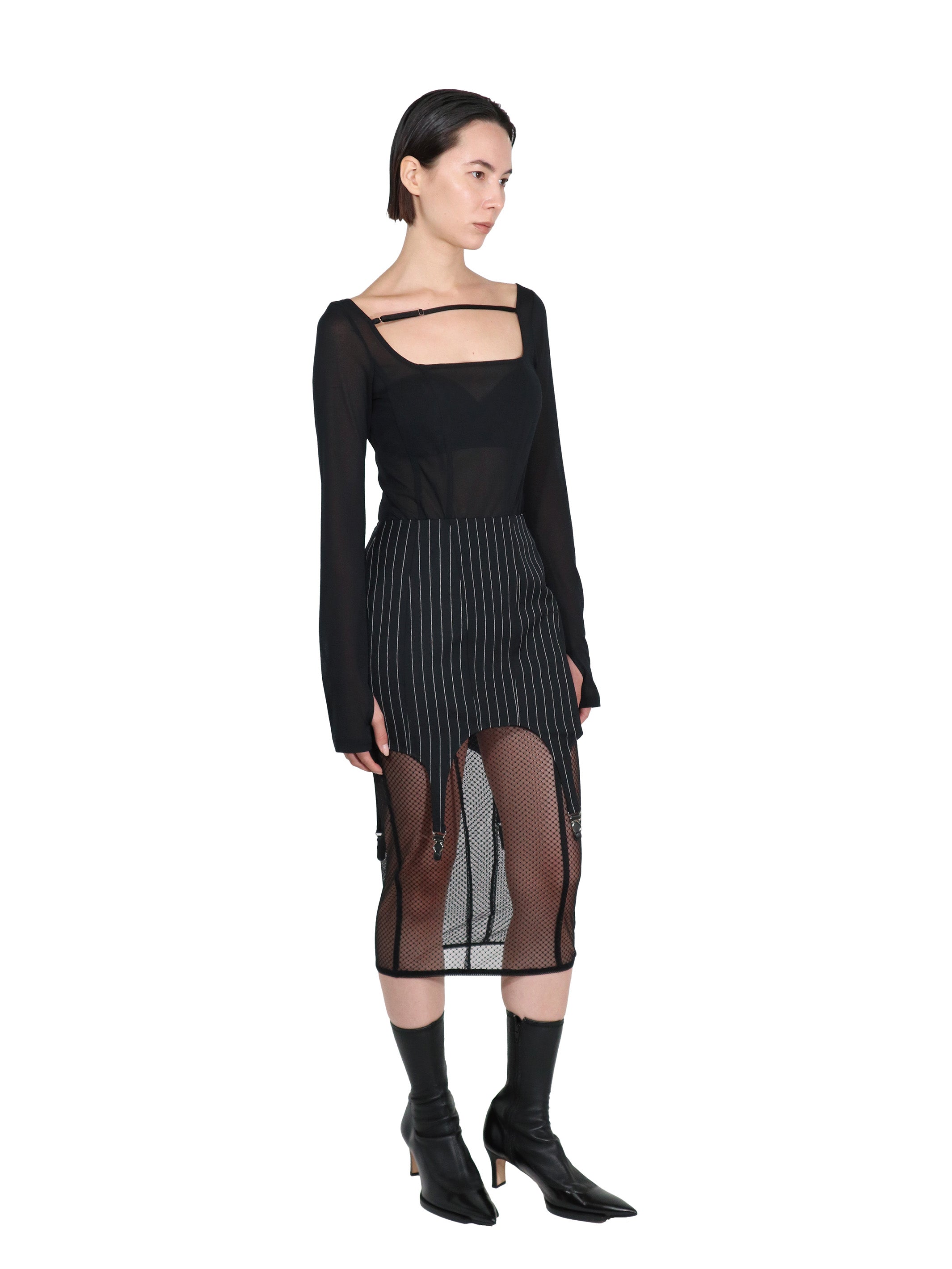 WOOL GABARDINE LAYERED SKIRT WITH GARTER BELT