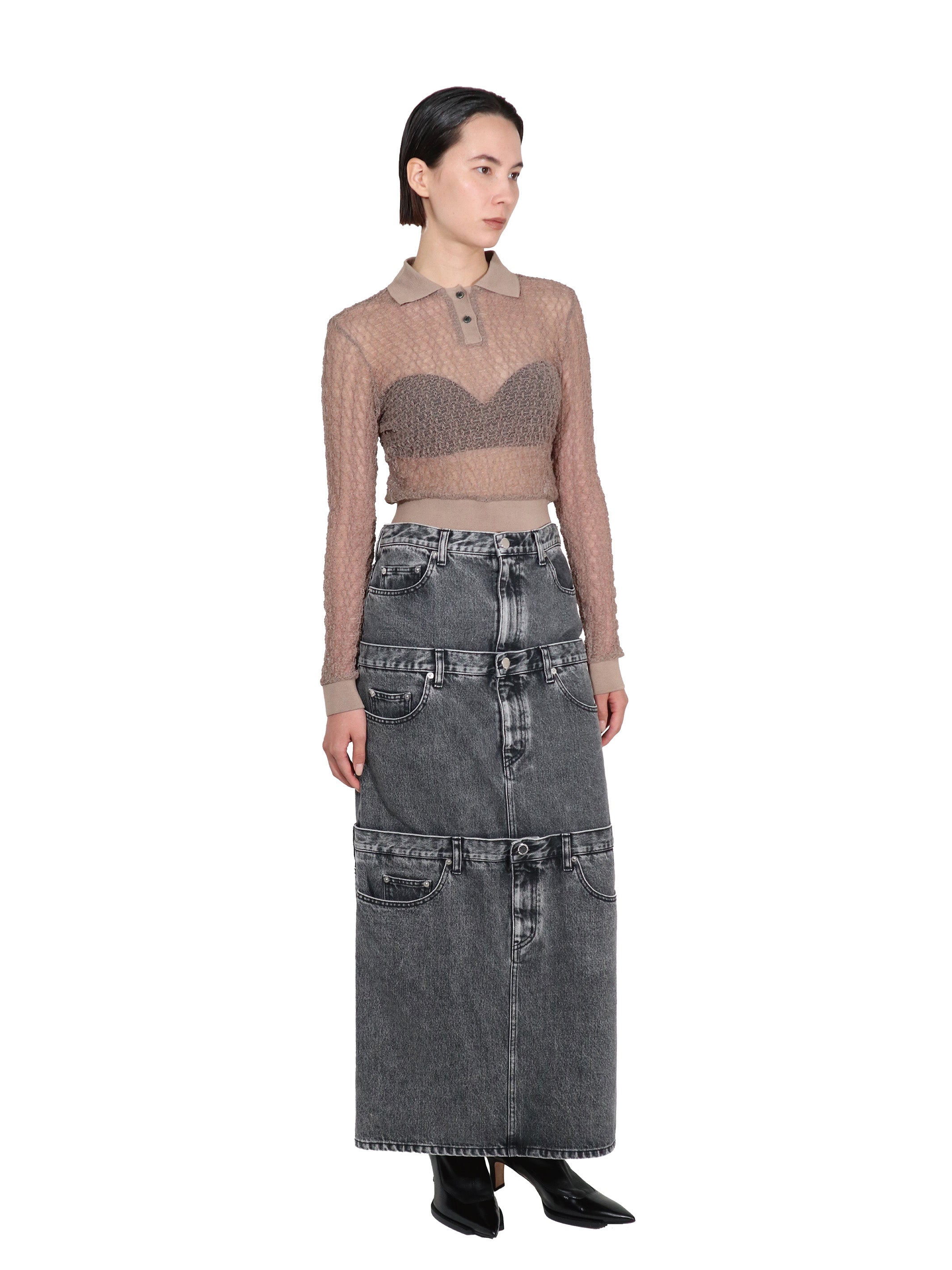 WASHED DENIM STACKED SKIRT