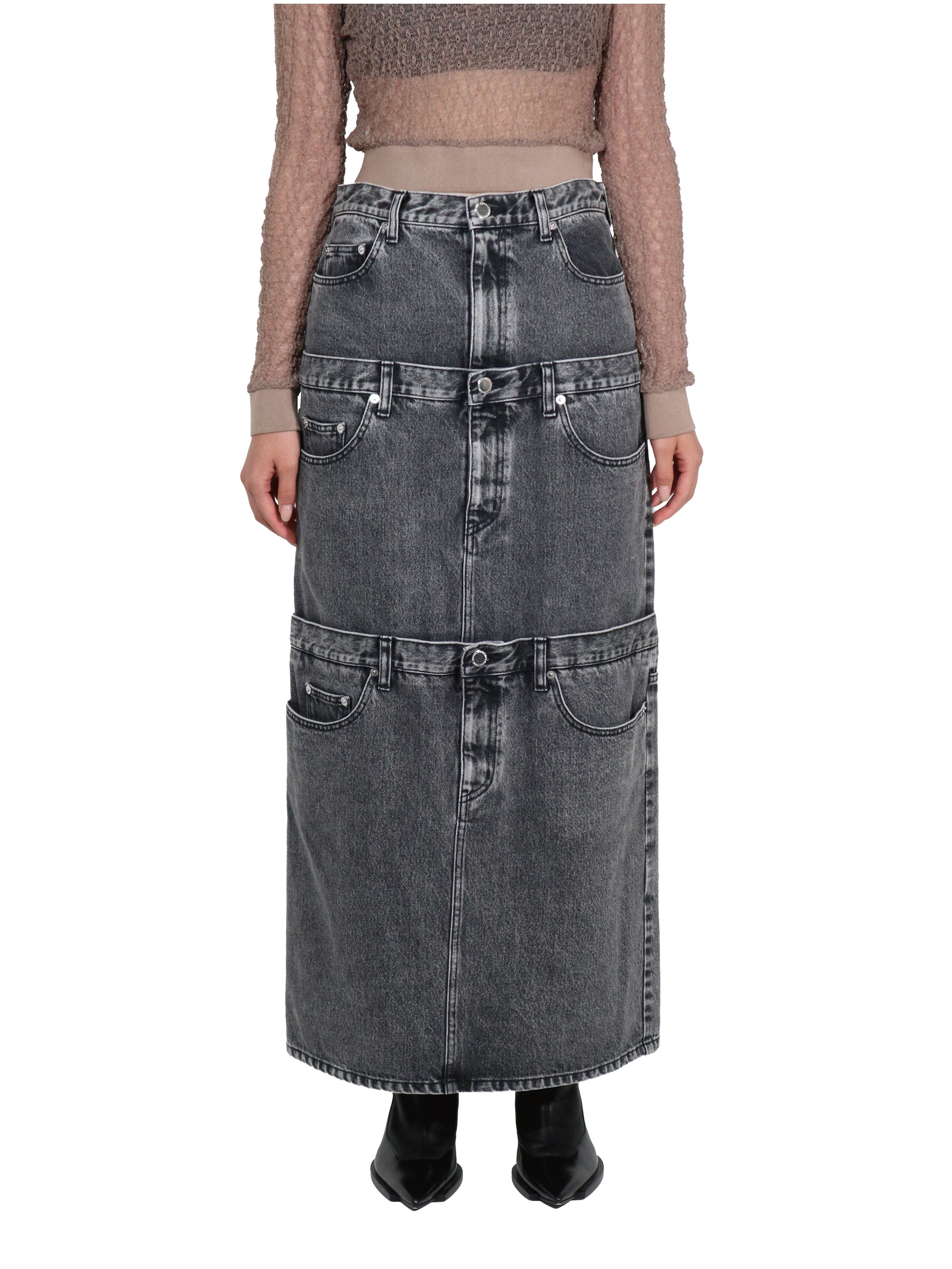 WASHED DENIM STACKED SKIRT