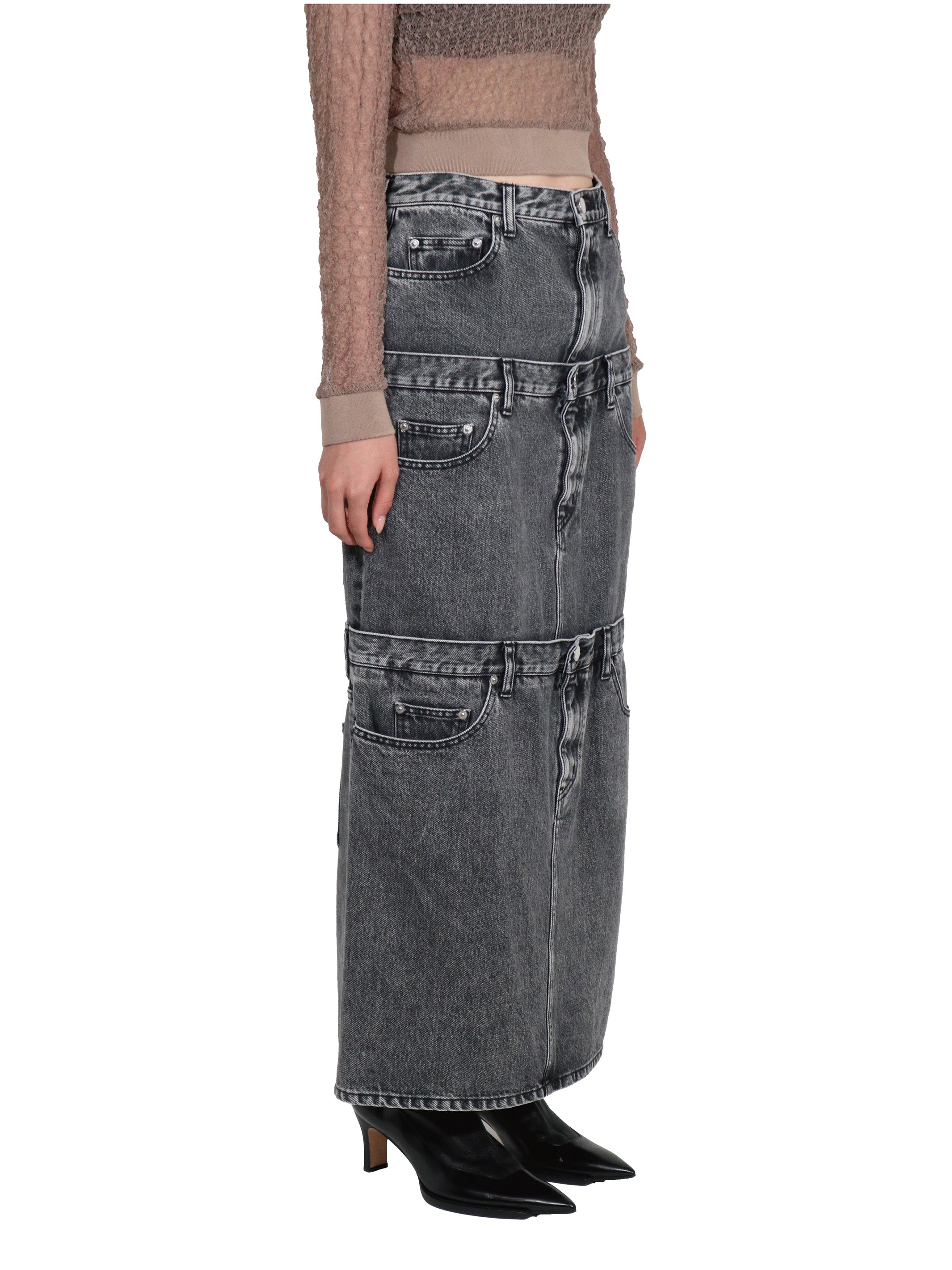 WASHED DENIM STACKED SKIRT