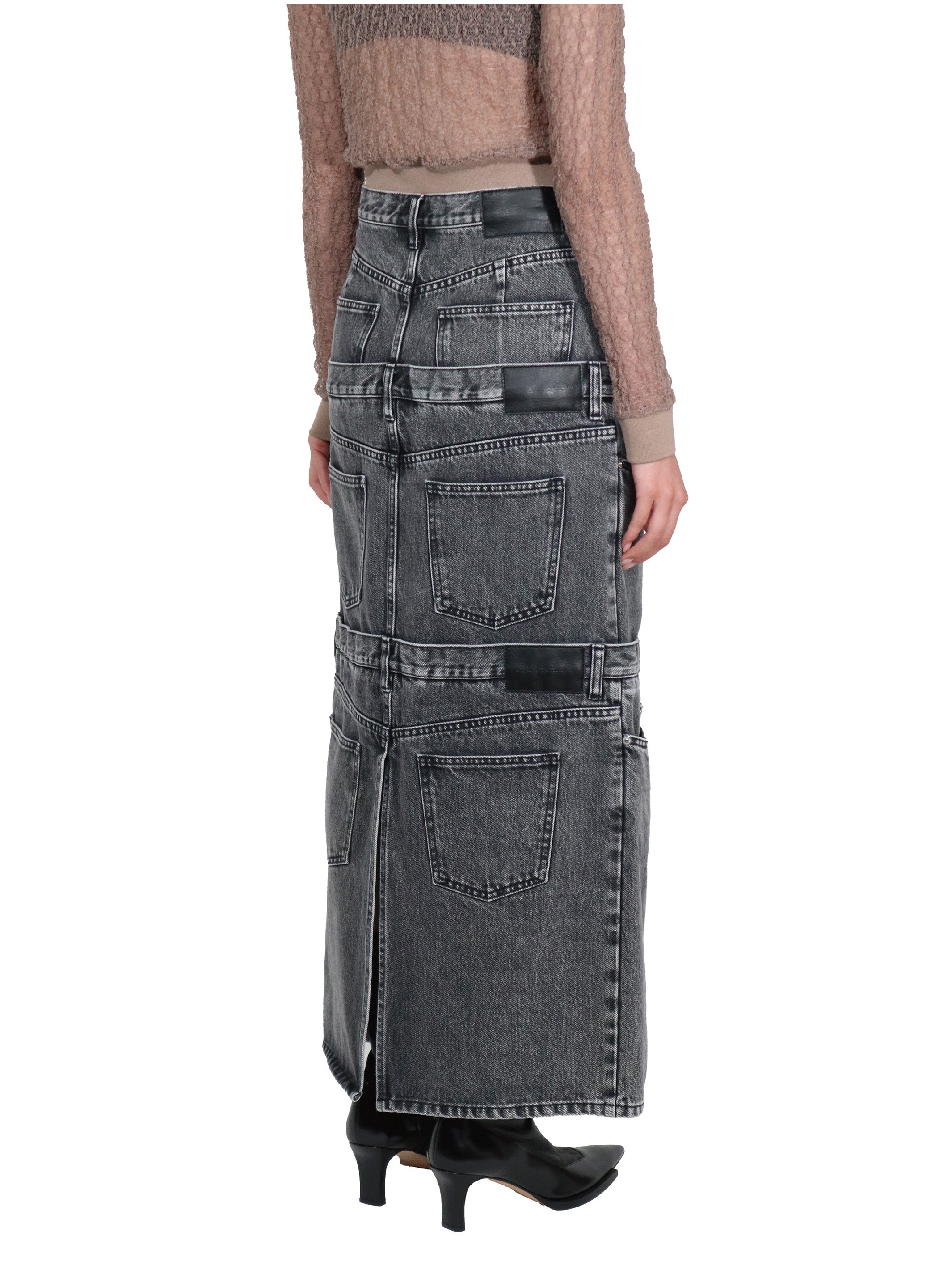 WASHED DENIM STACKED SKIRT