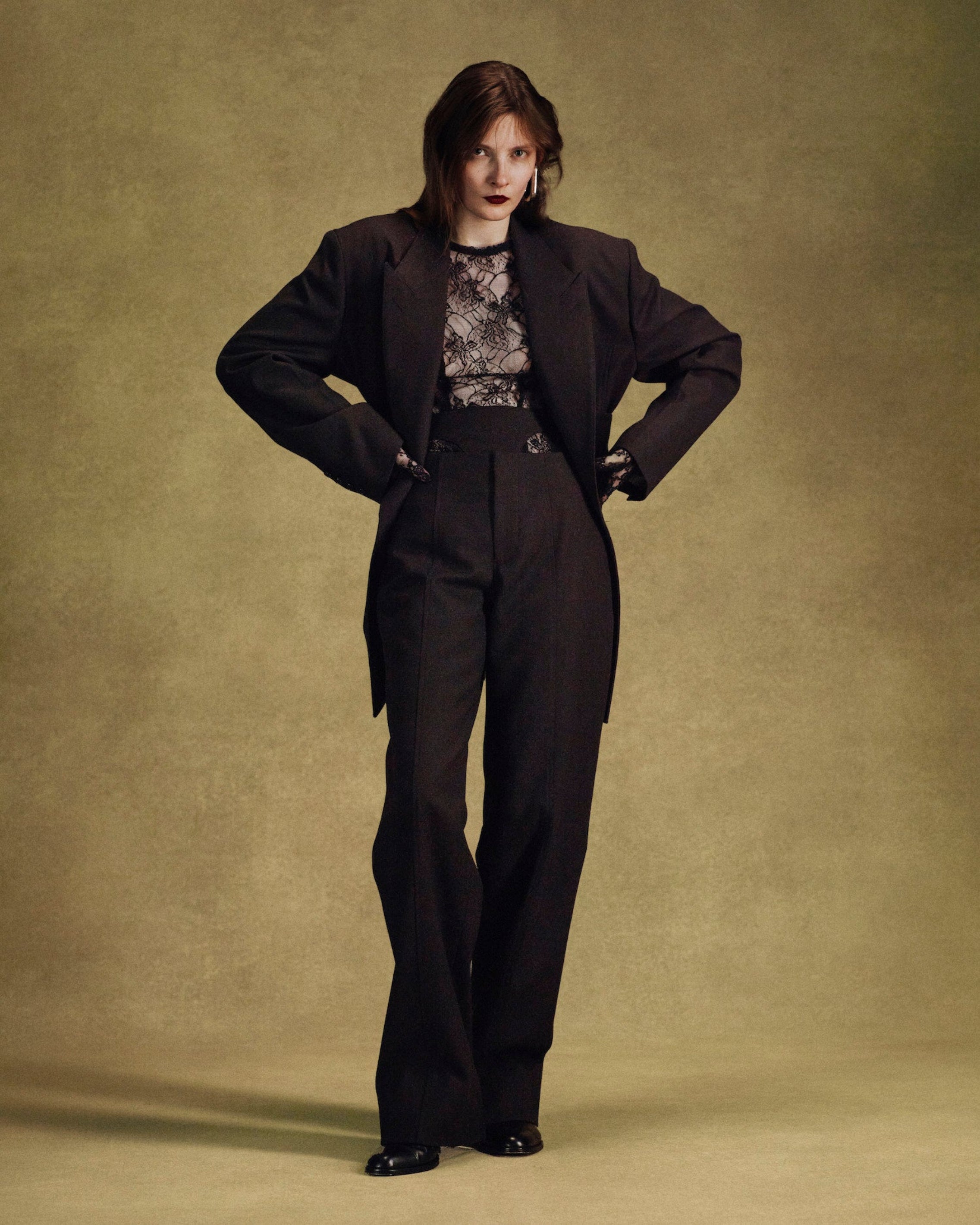 WOOL BARATHEA LECE-UP PANTS WITH CUMMERBUND