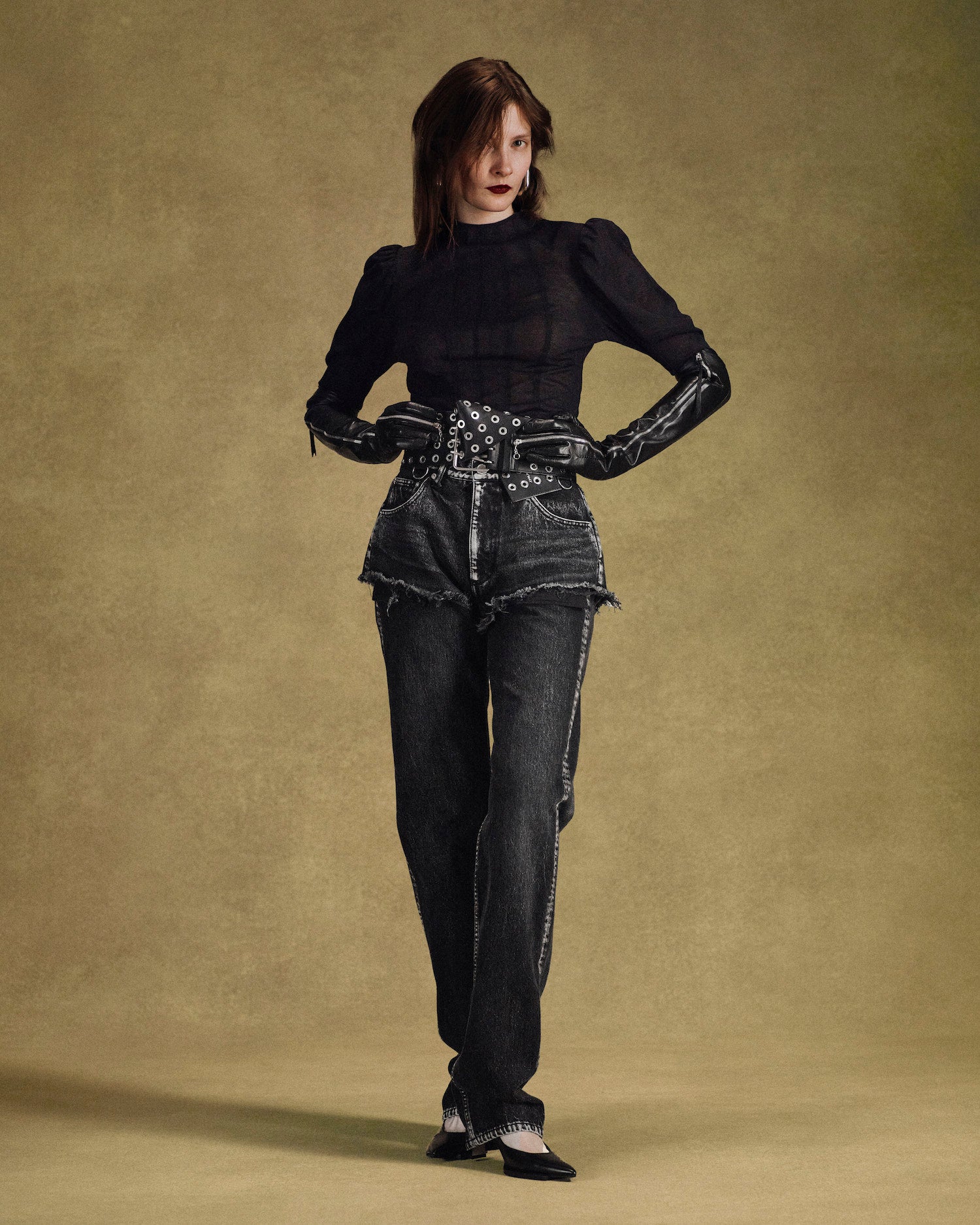WASHED DENIM LAYERED PANTS