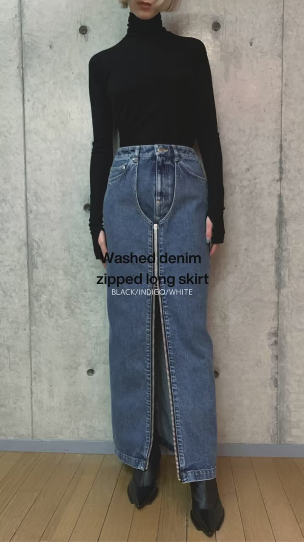 Washed denim zipped long skirt – JOHN LAWRENCE SULLIVAN