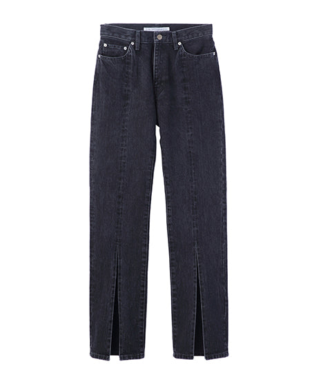 Womens washed denim slitted pants